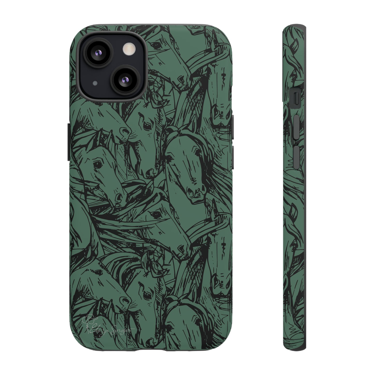 Gallop in Style: Horse Art Western Design iPhone Tough Protective Cover. Featuring a Scribble Horse Drawing, this makes the perfect equestrian gift. Compatible with iPhone 15, 14, 13, XS, XR Pro/Max/Mini/P/Plus. Unleash the Rider in You with Style and Durability. #ElizaSinger #PhoneCase #EquestrianGift