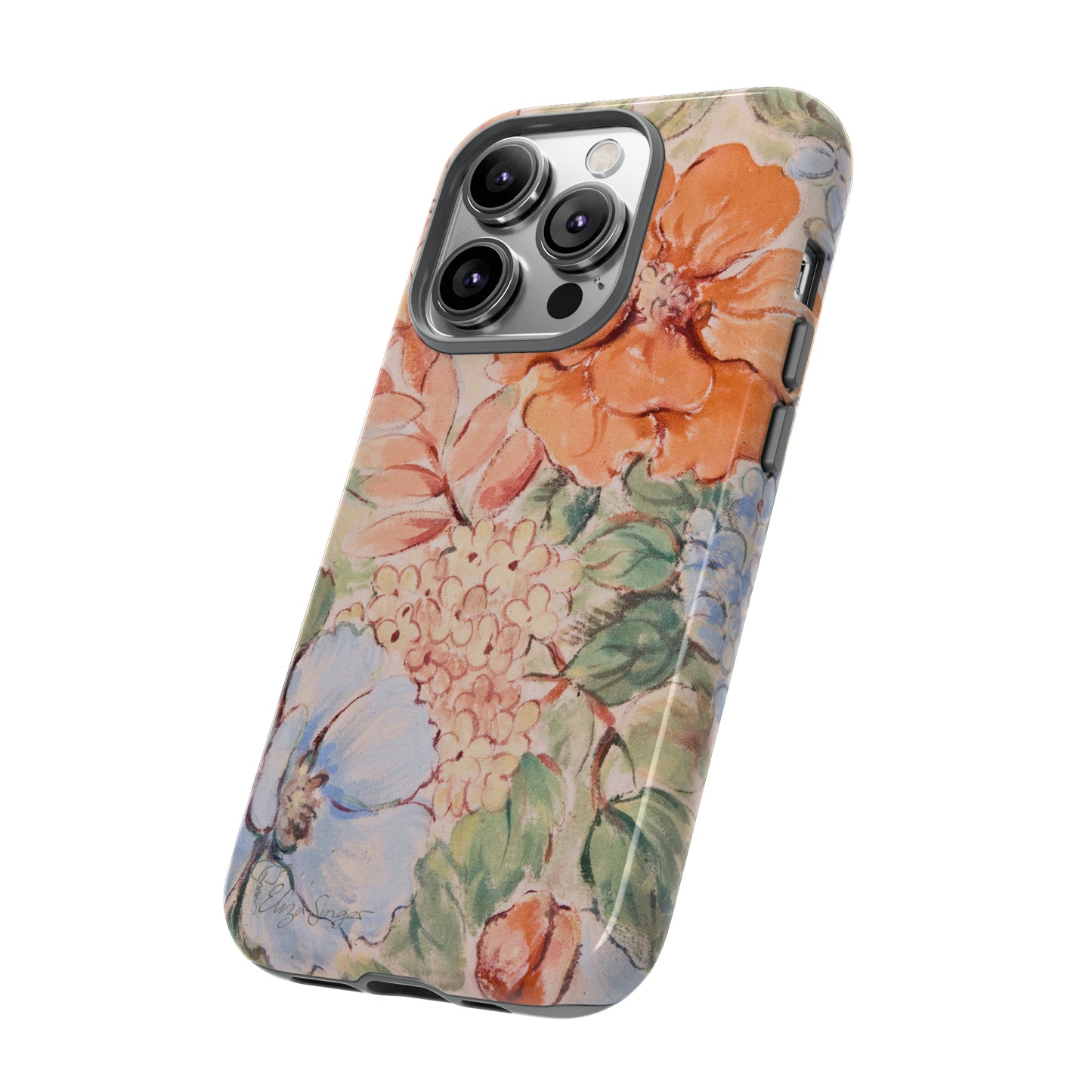 Pastel Petals: Botany Pastel Flowers iPhone Tough Protective Cover. A gentle blend of Flowers in muted pastel colors, compatible with iPhone 15, 14, 13, XS, XR Pro/Max/Mini/P/Plus. Unleash Nature's Tranquility with Durability and Style. #ElizaSinger #PhoneCase #FloralDesign