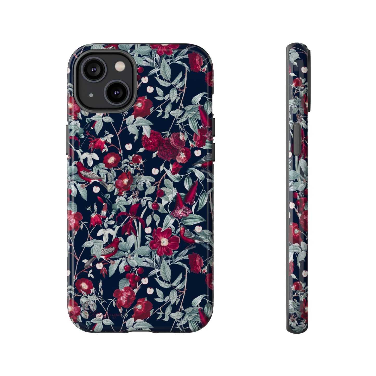 Blossom Serenade: Cherry Blossom Serenade Burgundy Navy Dark iPhone Tough Protective Cover. A captivating blend of Flowers in burgundy and navy hues, featuring a muted design. Compatible with iPhone 15, 14, 13, XS, XR Pro/Max/Mini/P/Plus. Elevate your device with this enchanting and stylish protective cover. #ElizaSinger #PhoneCase #FloralDesign