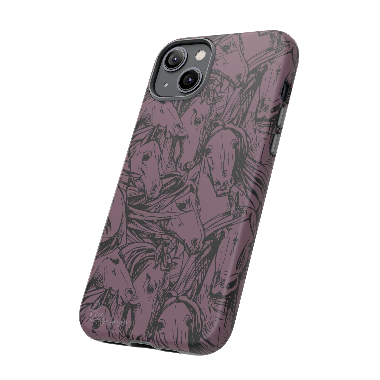 Gallop in Style: Horse Art Western Design iPhone Tough Protective Cover. Featuring a Scribble Horse Drawing, this equestrian-themed case is compatible with iPhone 15, 14, 13, XS, XR Pro/Max/Mini/P/Plus. Unleash the Rider in You with Style and Durability. #ElizaSinger #PhoneCase #EquestrianStyle