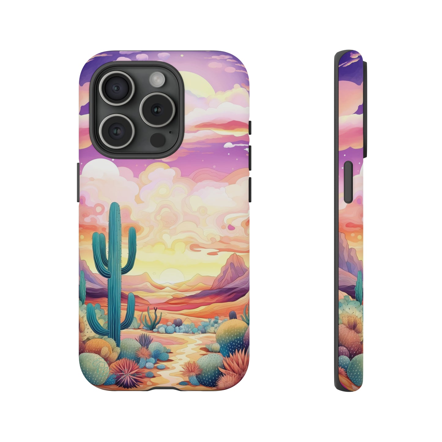 Introducing our Western Tough Cell Phone Case: Psychedelic Desert Dream Edition! Step into a surreal world with a psychedelic desert landscape, dreamy sky, and cactus. This case combines rugged protection with a touch of otherworldly charm.