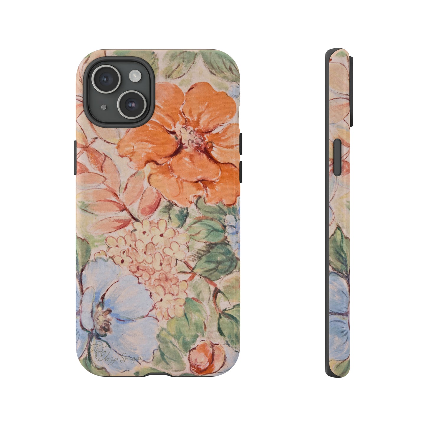 Pastel Petals: Botany Pastel Flowers iPhone Tough Protective Cover. A gentle blend of Flowers in muted pastel colors, compatible with iPhone 15, 14, 13, XS, XR Pro/Max/Mini/P/Plus. Unleash Nature's Tranquility with Durability and Style. #ElizaSinger #PhoneCase #FloralDesign