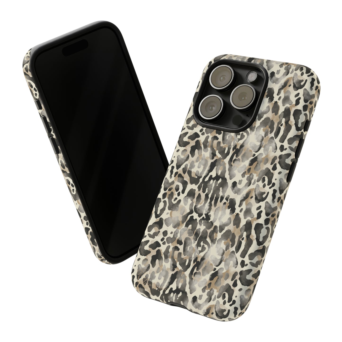 Elevate Your Tech: Abstract Neutral Animal Print iPhone Tough Protective Cover. Leopard-Painted Design in Beige and Black. Compatible with iPhone 15, 14, 13, XS, XR Pro/Max/Mini/P/Plus. Combine Style with Durability. #ElizaSinger #PhoneCase #LeopardPrint