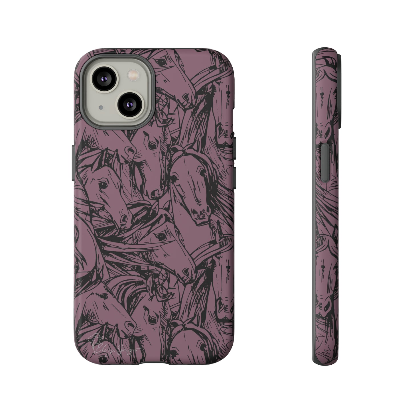 Gallop in Style: Horse Art Western Design iPhone Tough Protective Cover. Featuring a Scribble Horse Drawing, this equestrian-themed case is compatible with iPhone 15, 14, 13, XS, XR Pro/Max/Mini/P/Plus. Unleash the Rider in You with Style and Durability. #ElizaSinger #PhoneCase #EquestrianStyle