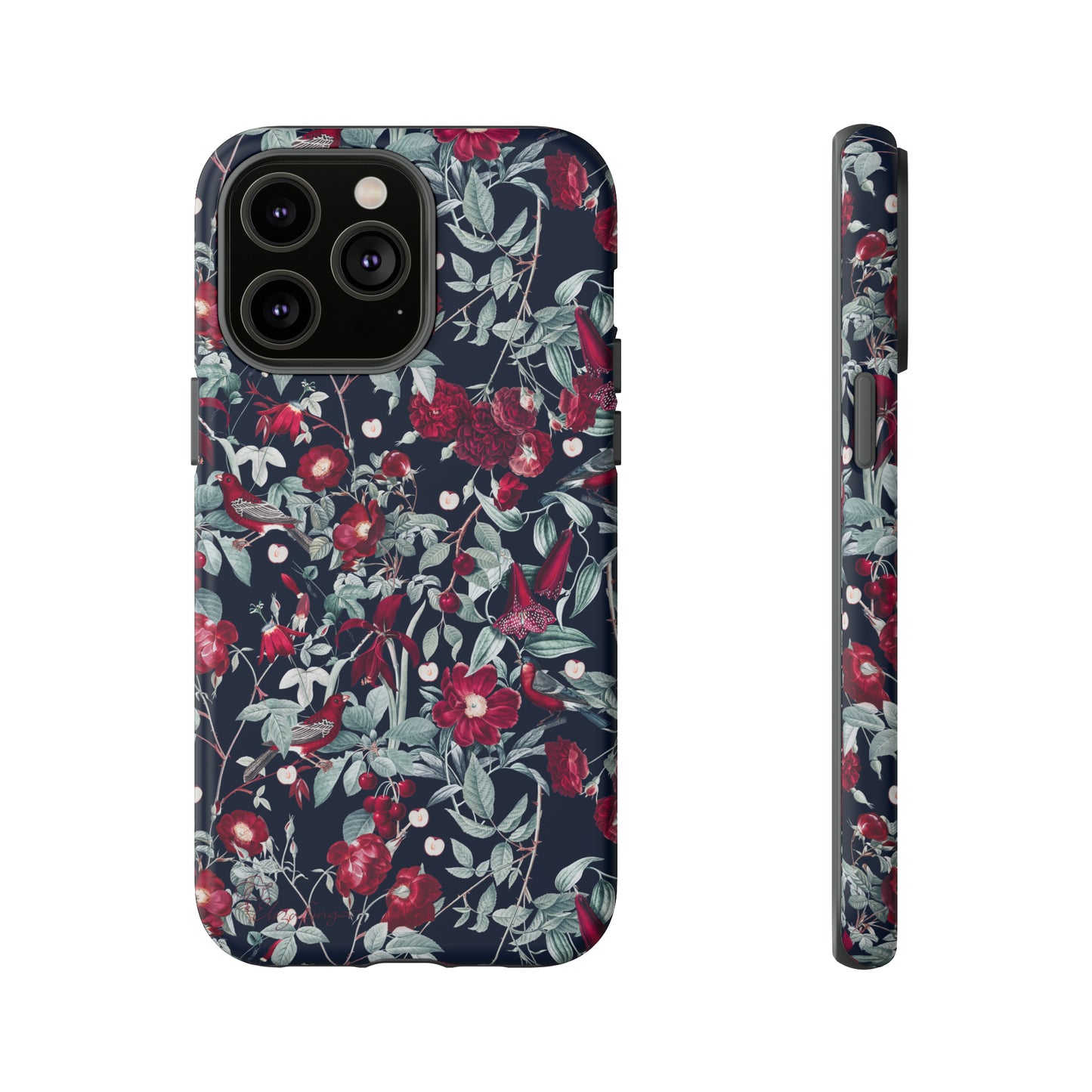 Blossom Serenade: Cherry Blossom Serenade Burgundy Navy Dark iPhone Tough Protective Cover. A captivating blend of Flowers in burgundy and navy hues, featuring a muted design. Compatible with iPhone 15, 14, 13, XS, XR Pro/Max/Mini/P/Plus. Elevate your device with this enchanting and stylish protective cover. #ElizaSinger #PhoneCase #FloralDesign