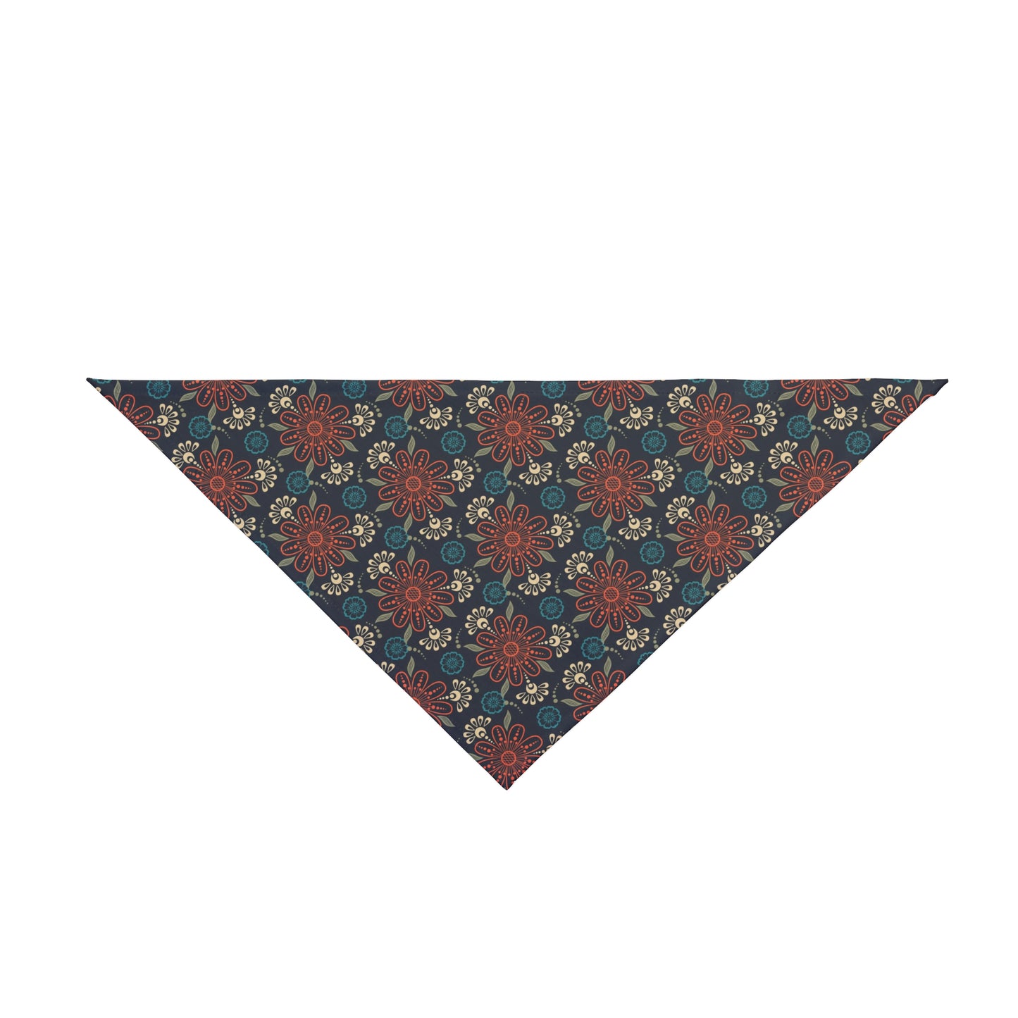 Unleash a touch of mystique with our Mystical Mandalas Dog Bandana/Wild Rag. The muted dark red, blue, and sand mandalas on a dark background create an intriguing and captivating look. Crafted from soft-spun polyester, this wild rag ensures comfort and style. Make every outdoor escapade enchanting with this exclusive design, available only at Eliza Singer.