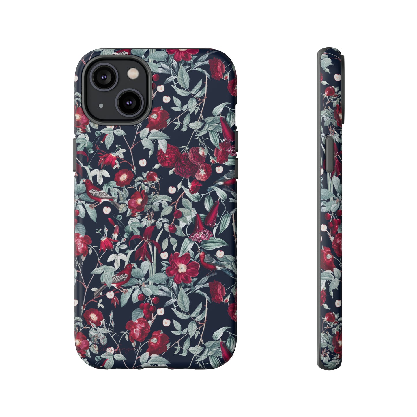 Blossom Serenade: Cherry Blossom Serenade Burgundy Navy Dark iPhone Tough Protective Cover. A captivating blend of Flowers in burgundy and navy hues, featuring a muted design. Compatible with iPhone 15, 14, 13, XS, XR Pro/Max/Mini/P/Plus. Elevate your device with this enchanting and stylish protective cover. #ElizaSinger #PhoneCase #FloralDesign