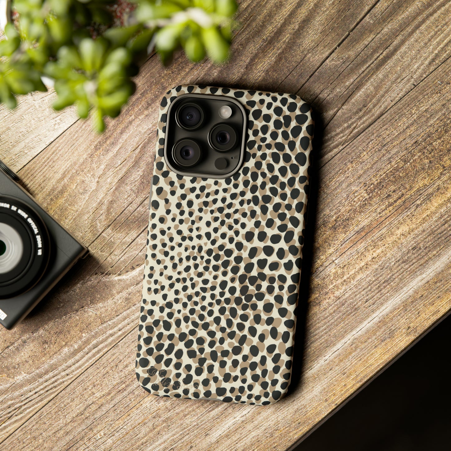 Elevate Your Tech: Abstract Neutral Animal Print iPhone Tough Protective Cover. Leopard-Painted Design in Beige and Black. Compatible with iPhone 15, 14, 13, XS, XR Pro/Max/Mini/P/Plus. Combine Style with Durability. #ElizaSinger #PhoneCase #LeopardPrint