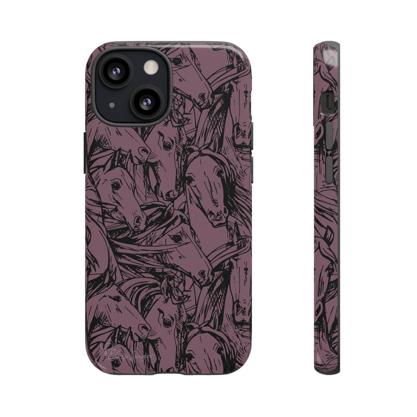 Gallop in Style: Horse Art Western Design iPhone Tough Protective Cover. Featuring a Scribble Horse Drawing, this equestrian-themed case is compatible with iPhone 15, 14, 13, XS, XR Pro/Max/Mini/P/Plus. Unleash the Rider in You with Style and Durability. #ElizaSinger #PhoneCase #EquestrianStyle