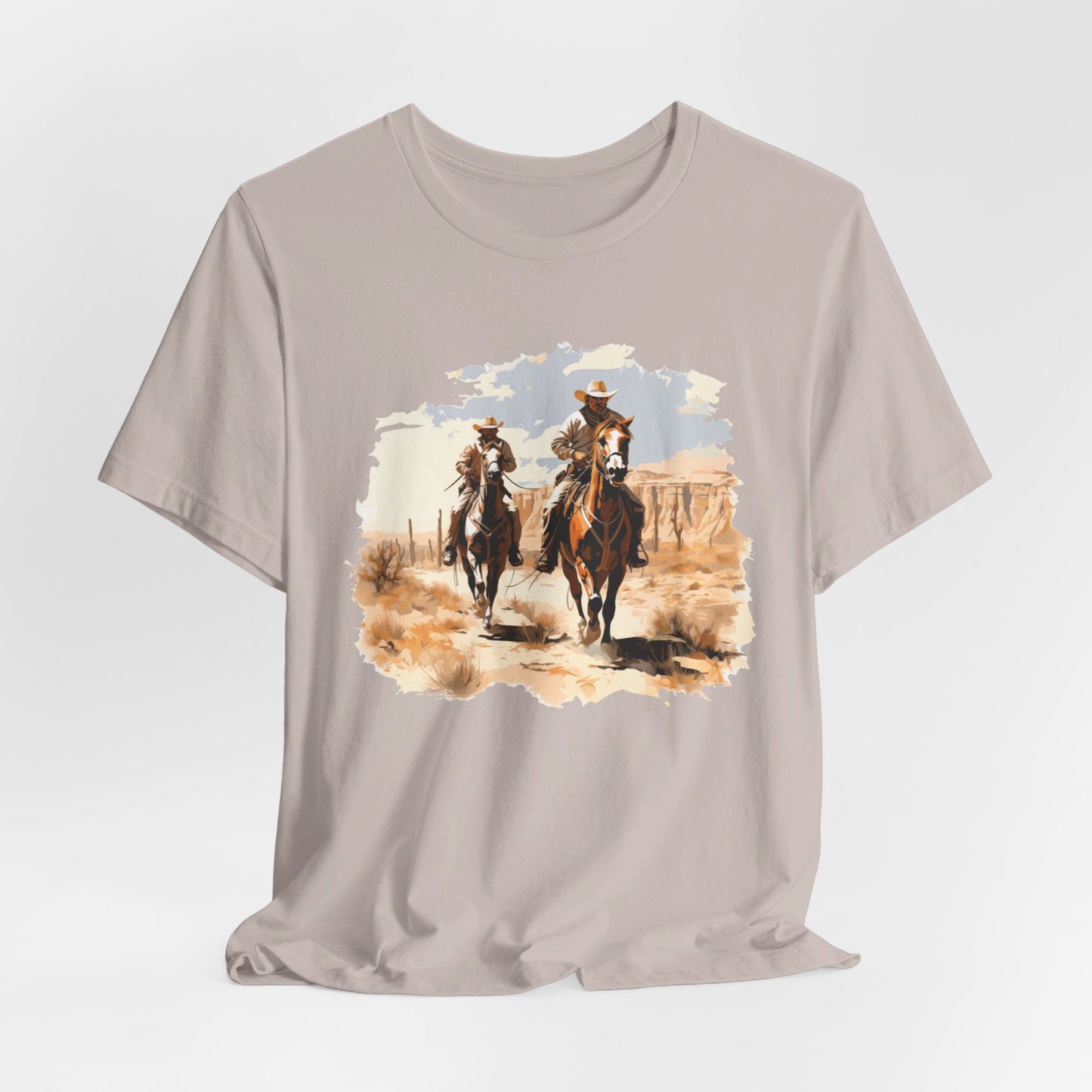 Desert Riders: Bella Canvas T-shirt with Cowboys in Soft Colors