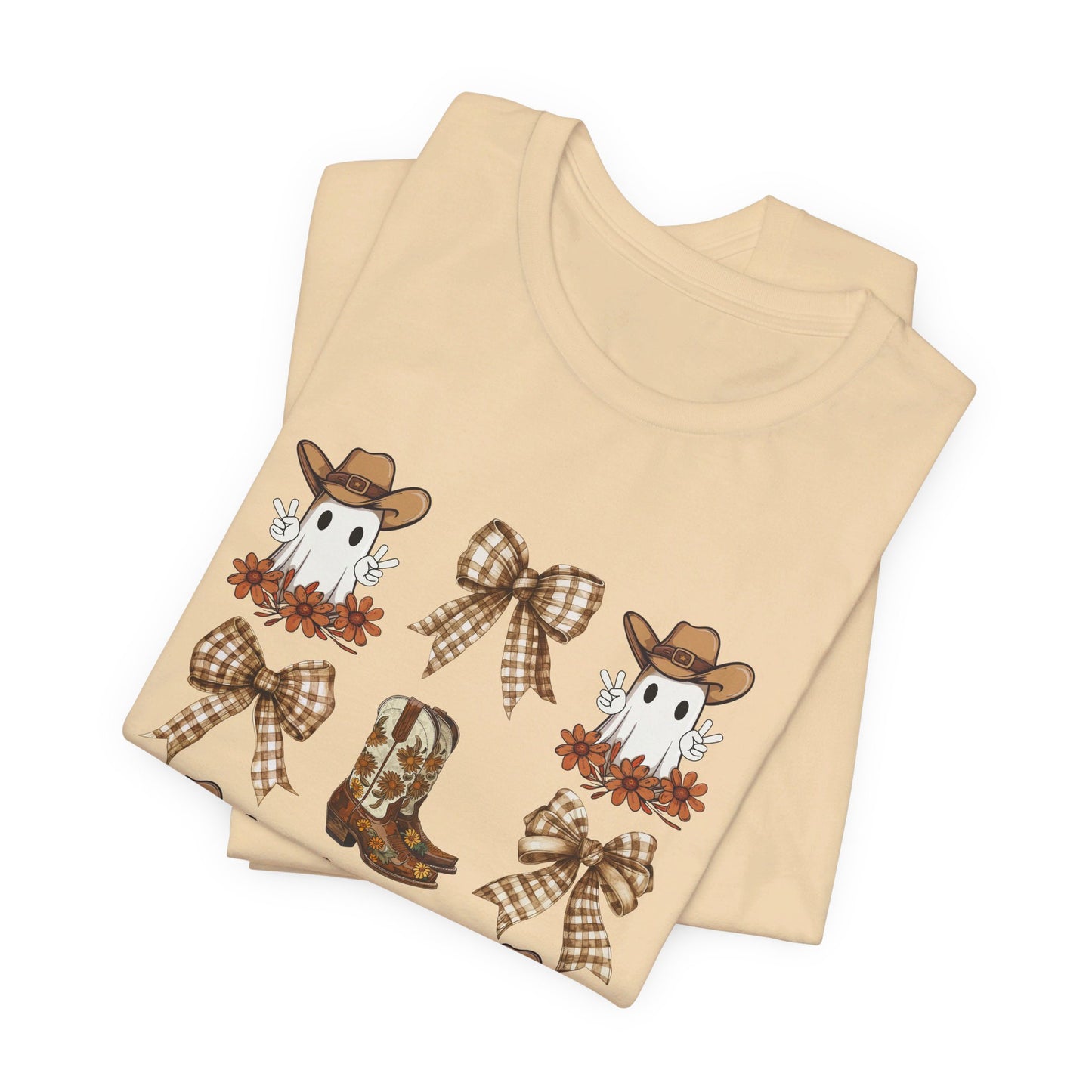 Ghostly Rodeo: Halloween Bella Canvas T-shirt with Western Ghosts