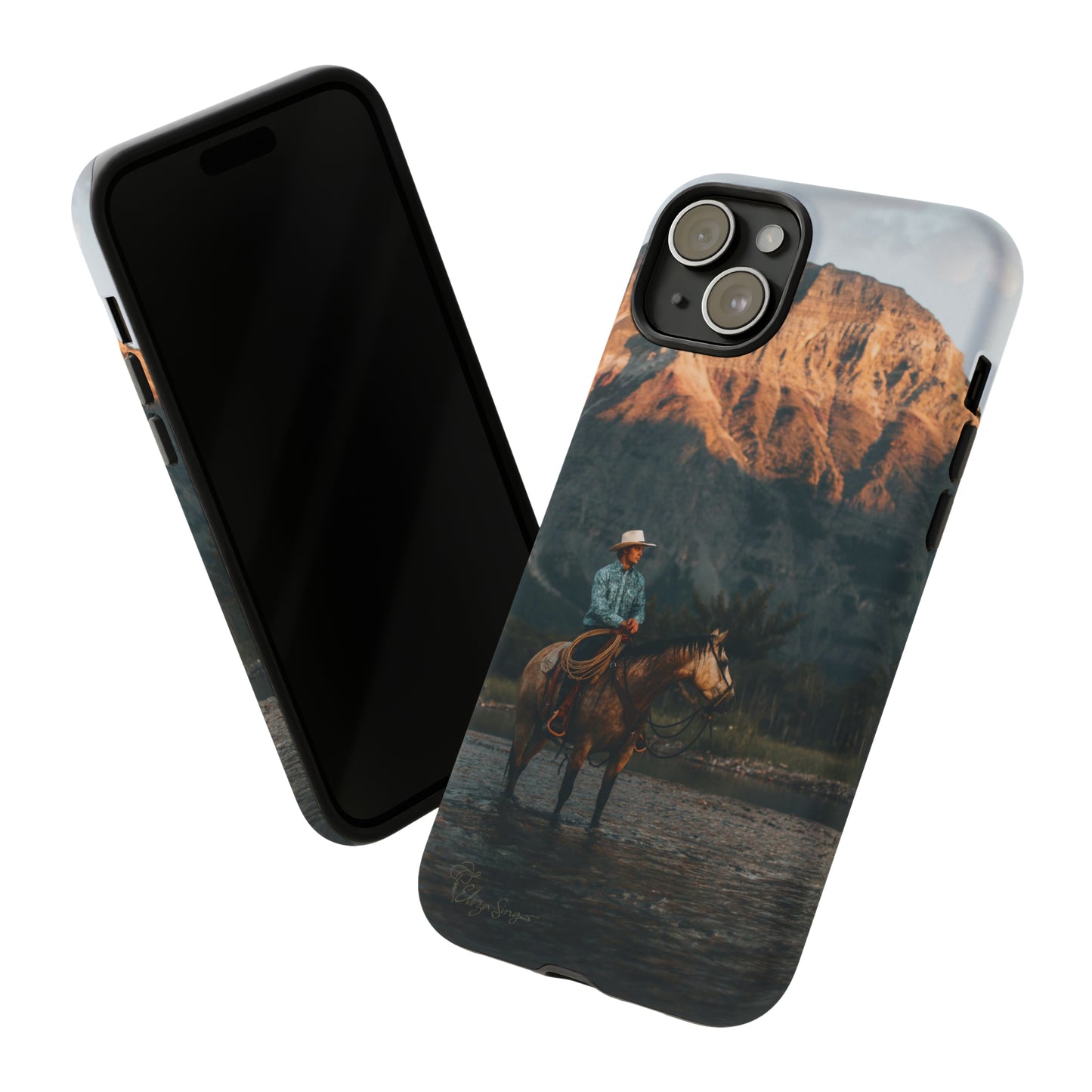 Capture the Wild: Horse Art Western Photo Yellowstone Design iPhone Tough Protective Cover. Featuring a Cowboy amidst Mountains and Buckskin hues, compatible with iPhone 15, 14, 13, XS, XR Pro/Max/Mini/P/Plus. Embrace the Spirit of the West with Style and Durability. #ElizaSinger #PhoneCase #WesternDesign