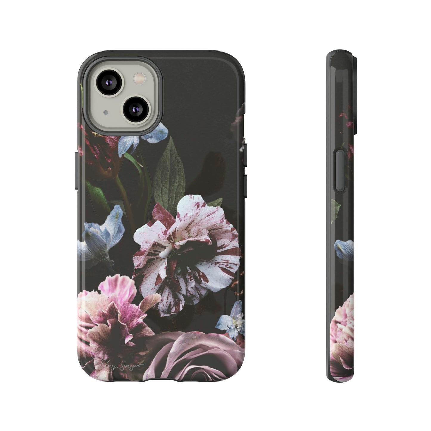 Dutch Floral Elegance: Botany Dutch Flowers Black iPhone Tough Protective Case. A stylish blend of Flowers in muted colors, compatible with iPhone 15, 14, 13, XS, XR Pro/Max/Mini/P/Plus. Unleash the beauty of muted tones with durability and style. #ElizaSinger #PhoneCase #FloralDesign