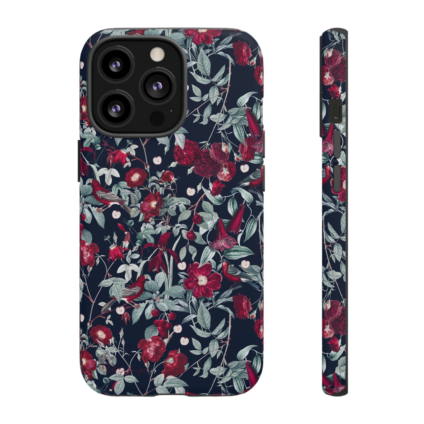 Blossom Serenade: Cherry Blossom Serenade Burgundy Navy Dark iPhone Tough Protective Cover. A captivating blend of Flowers in burgundy and navy hues, featuring a muted design. Compatible with iPhone 15, 14, 13, XS, XR Pro/Max/Mini/P/Plus. Elevate your device with this enchanting and stylish protective cover. #ElizaSinger #PhoneCase #FloralDesign