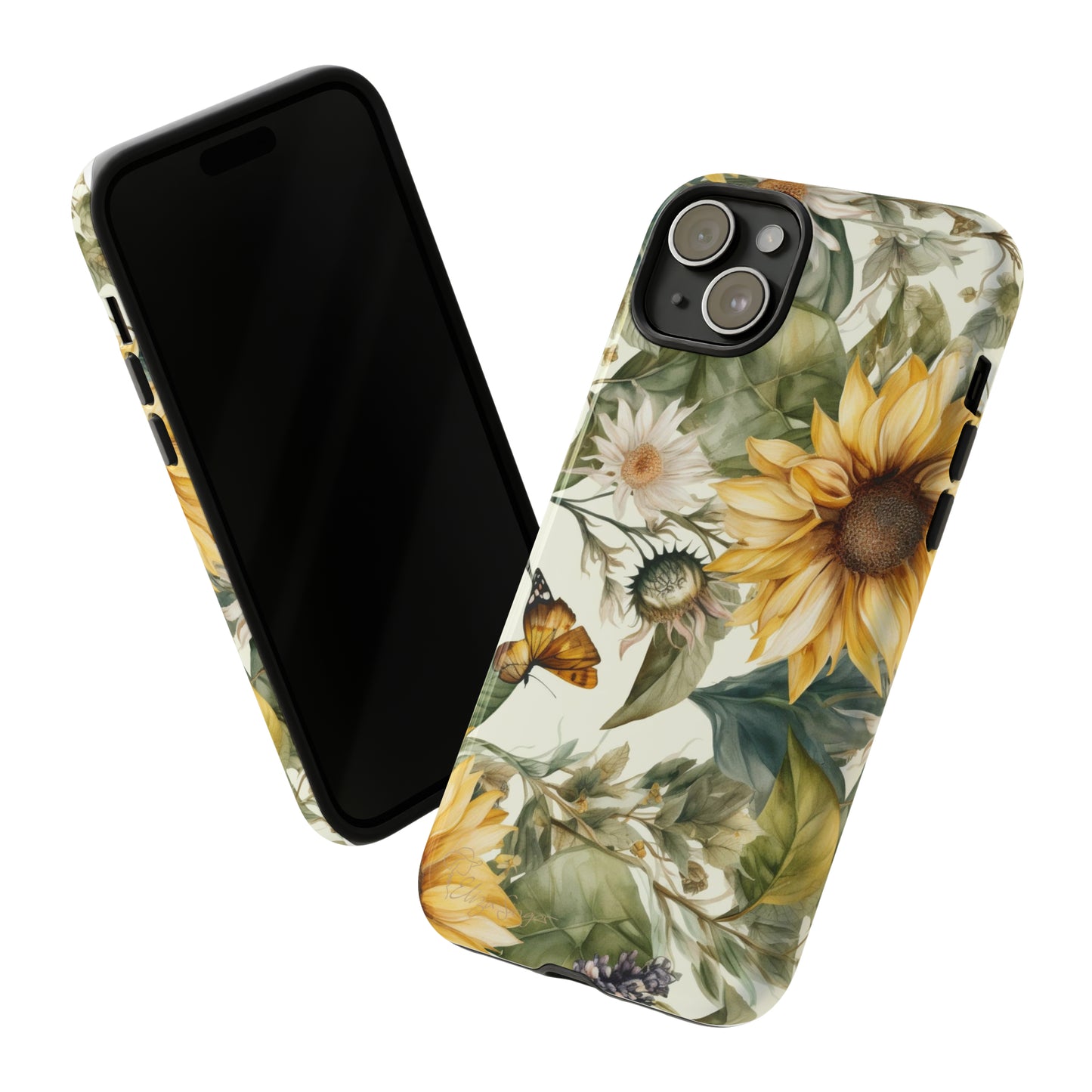 Bask in Sunshine: Beautiful Sunflower Floral iPhone Tough Protective Cover. A charming blend of Flower and Sunflowers in a cottage core style, compatible with iPhone 15, 14, 13, XS, XR Pro/Max/Mini/P/Plus. Elevate Your Device with Nature's Beauty and Durability. #ElizaSinger #PhoneCase #FloralDesign
