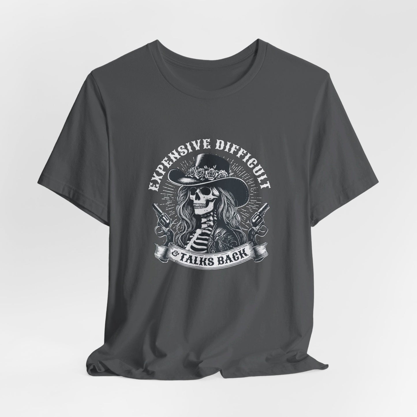 Spooky Rebel: Bella Canvas T-shirt with Skeleton Cowgirl