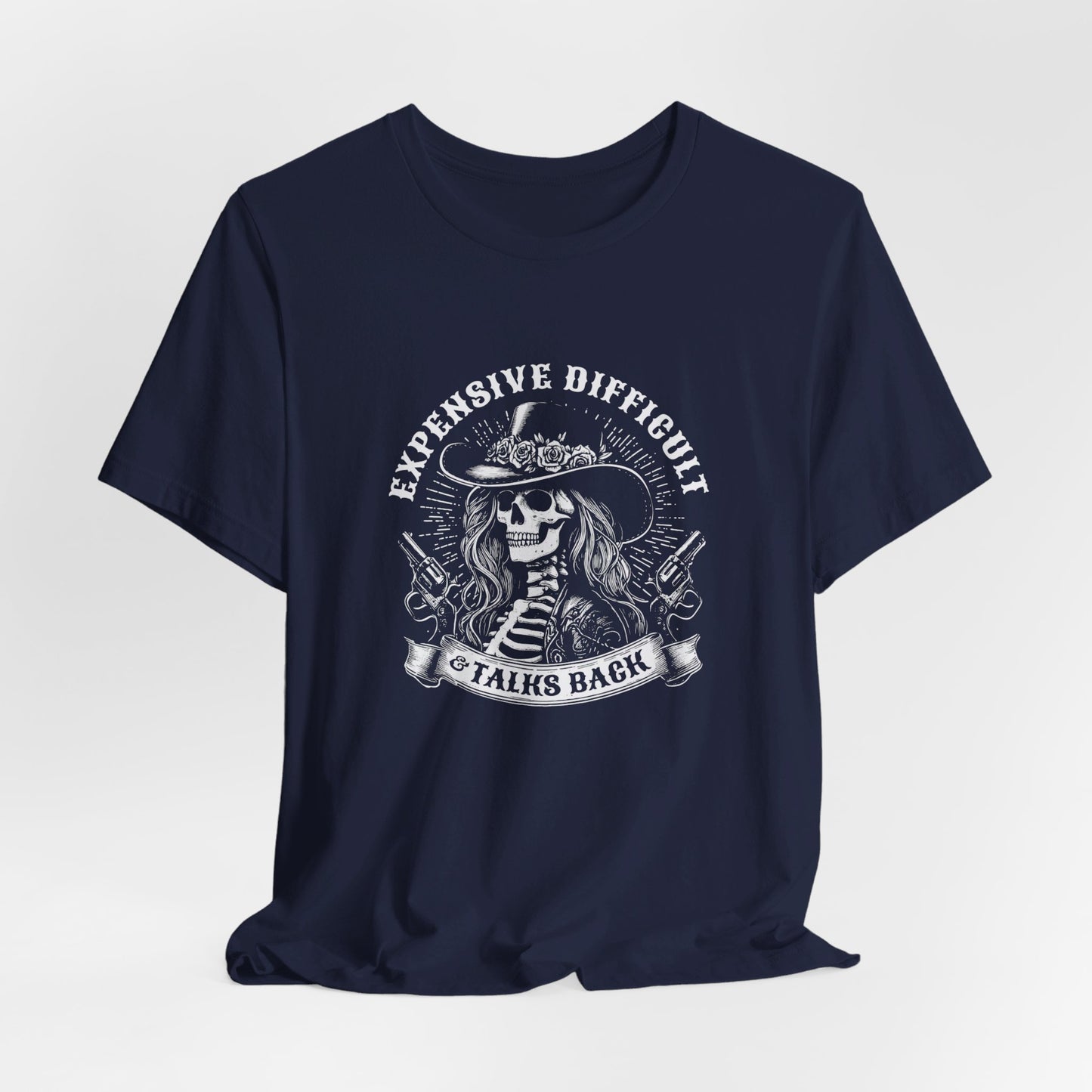 Spooky Rebel: Bella Canvas T-shirt with Skeleton Cowgirl