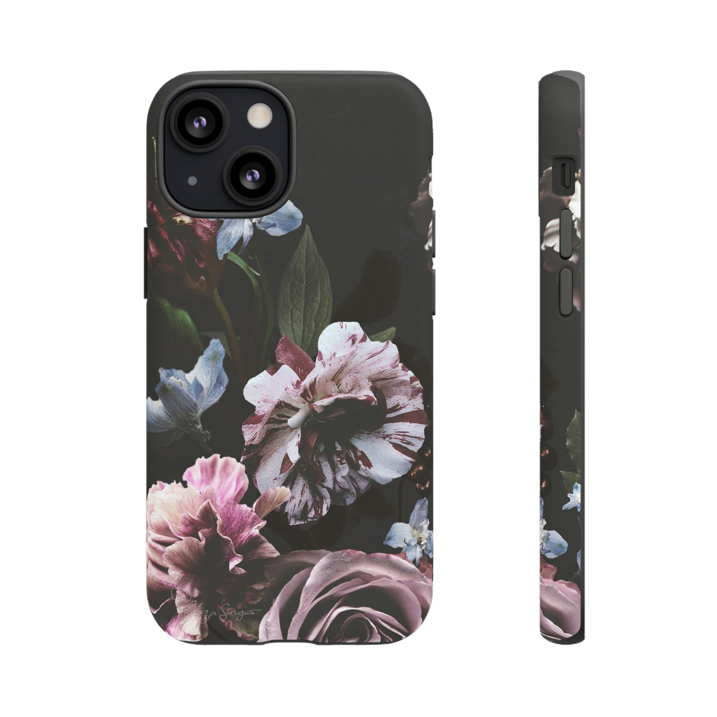 Dutch Floral Elegance: Botany Dutch Flowers Black iPhone Tough Protective Case. A stylish blend of Flowers in muted colors, compatible with iPhone 15, 14, 13, XS, XR Pro/Max/Mini/P/Plus. Unleash the beauty of muted tones with durability and style. #ElizaSinger #PhoneCase #FloralDesign