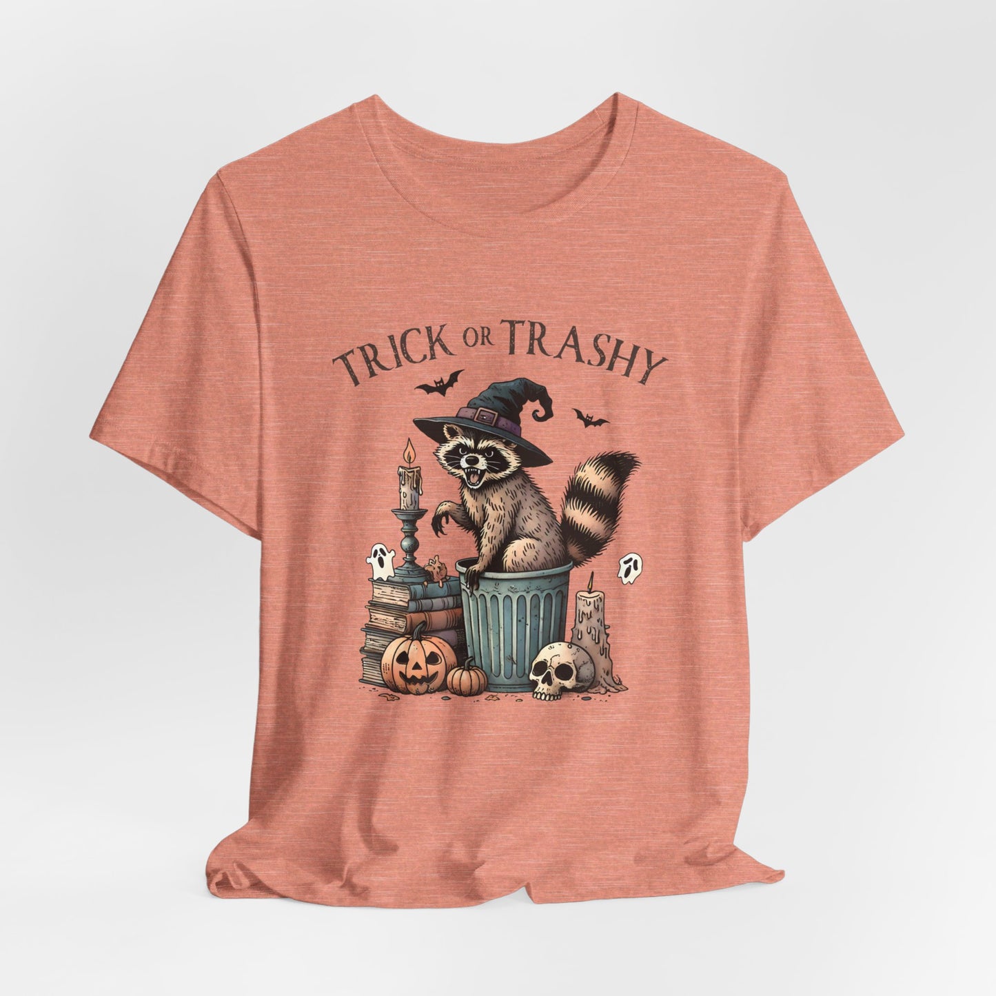Trick or Trashy: Halloween Bella Canvas T-shirt with Raccoon