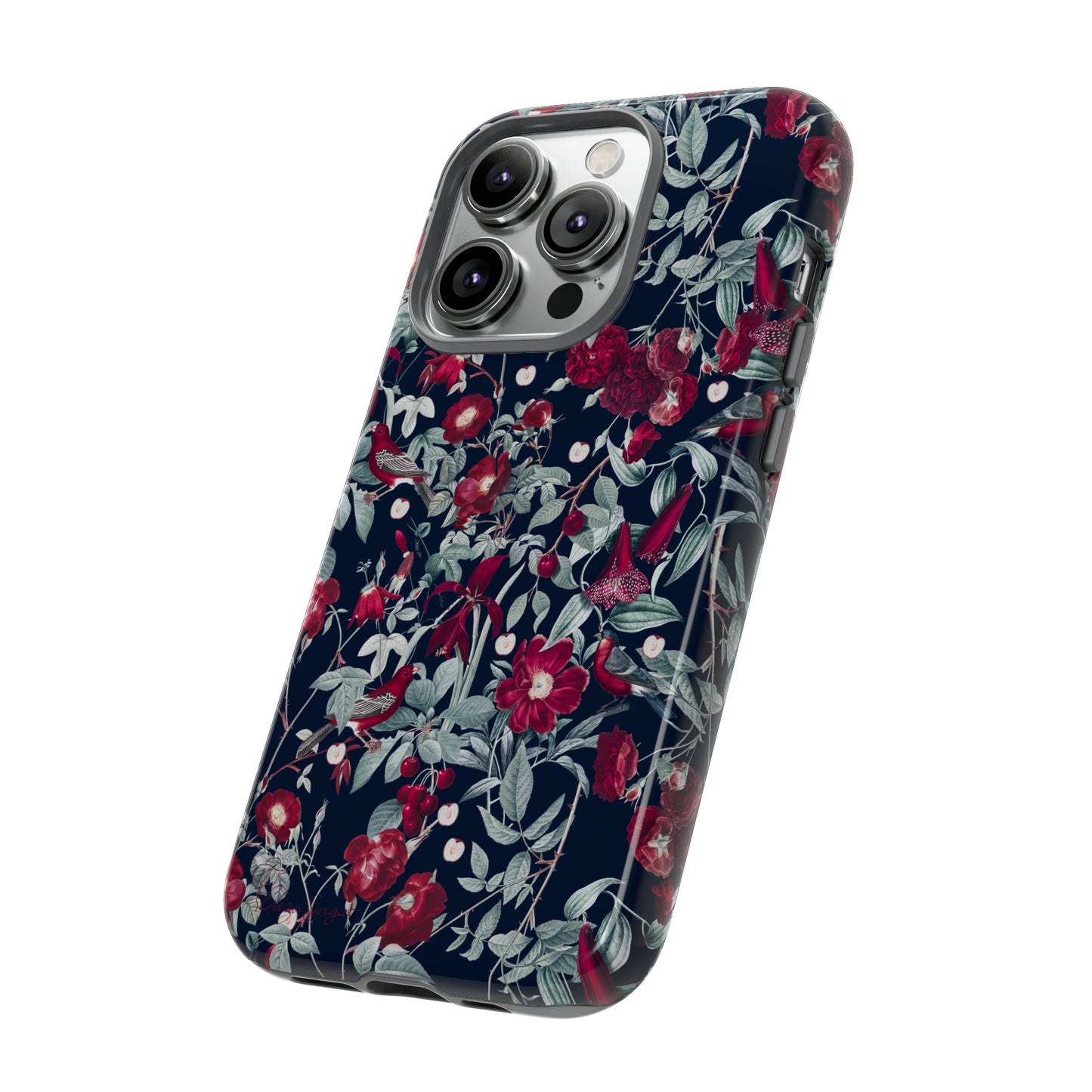 Blossom Serenade: Cherry Blossom Serenade Burgundy Navy Dark iPhone Tough Protective Cover. A captivating blend of Flowers in burgundy and navy hues, featuring a muted design. Compatible with iPhone 15, 14, 13, XS, XR Pro/Max/Mini/P/Plus. Elevate your device with this enchanting and stylish protective cover. #ElizaSinger #PhoneCase #FloralDesign