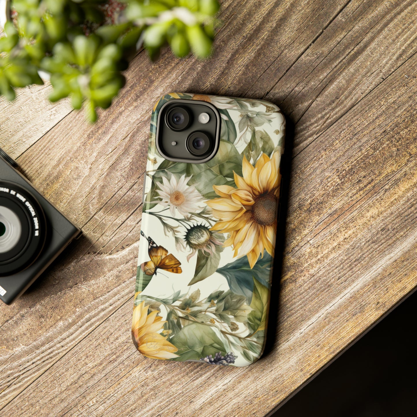 Bask in Sunshine: Beautiful Sunflower Floral iPhone Tough Protective Cover. A charming blend of Flower and Sunflowers in a cottage core style, compatible with iPhone 15, 14, 13, XS, XR Pro/Max/Mini/P/Plus. Elevate Your Device with Nature's Beauty and Durability. #ElizaSinger #PhoneCase #FloralDesign