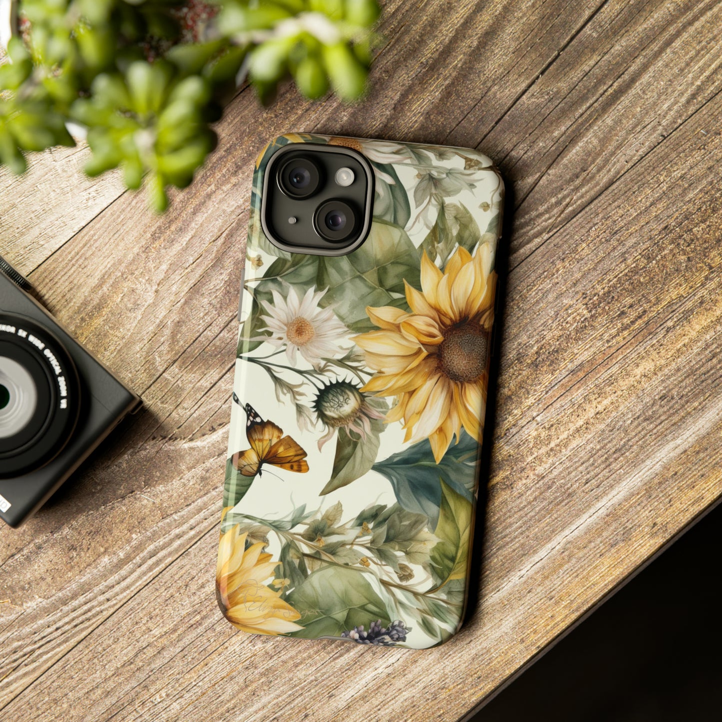 Bask in Sunshine: Beautiful Sunflower Floral iPhone Tough Protective Cover. A charming blend of Flower and Sunflowers in a cottage core style, compatible with iPhone 15, 14, 13, XS, XR Pro/Max/Mini/P/Plus. Elevate Your Device with Nature's Beauty and Durability. #ElizaSinger #PhoneCase #FloralDesign