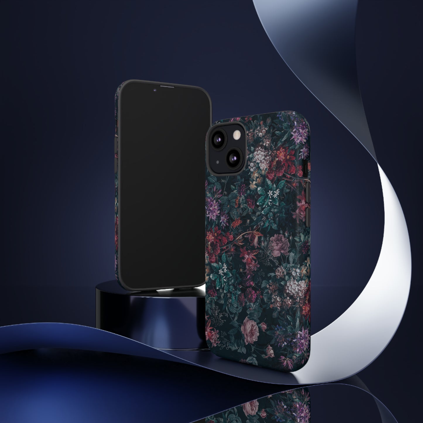 Blooms in Shadows: Botany Floral Dark iPhone Tough Protective Cover. A captivating blend of Flowers in a muted design, compatible with iPhone 15, 14, 13, 12, 11, XS, XR Pro/Max/Mini/P/Plus. Unleash Nature's Elegance with Durability and Style. #ElizaSinger #PhoneCase #FloralDesign
