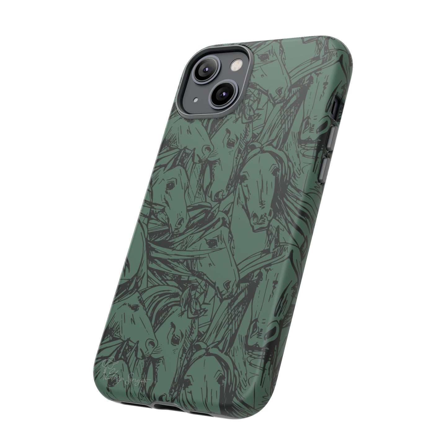 Gallop in Style: Horse Art Western Design iPhone Tough Protective Cover. Featuring a Scribble Horse Drawing, this makes the perfect equestrian gift. Compatible with iPhone 15, 14, 13, XS, XR Pro/Max/Mini/P/Plus. Unleash the Rider in You with Style and Durability. #ElizaSinger #PhoneCase #EquestrianGift