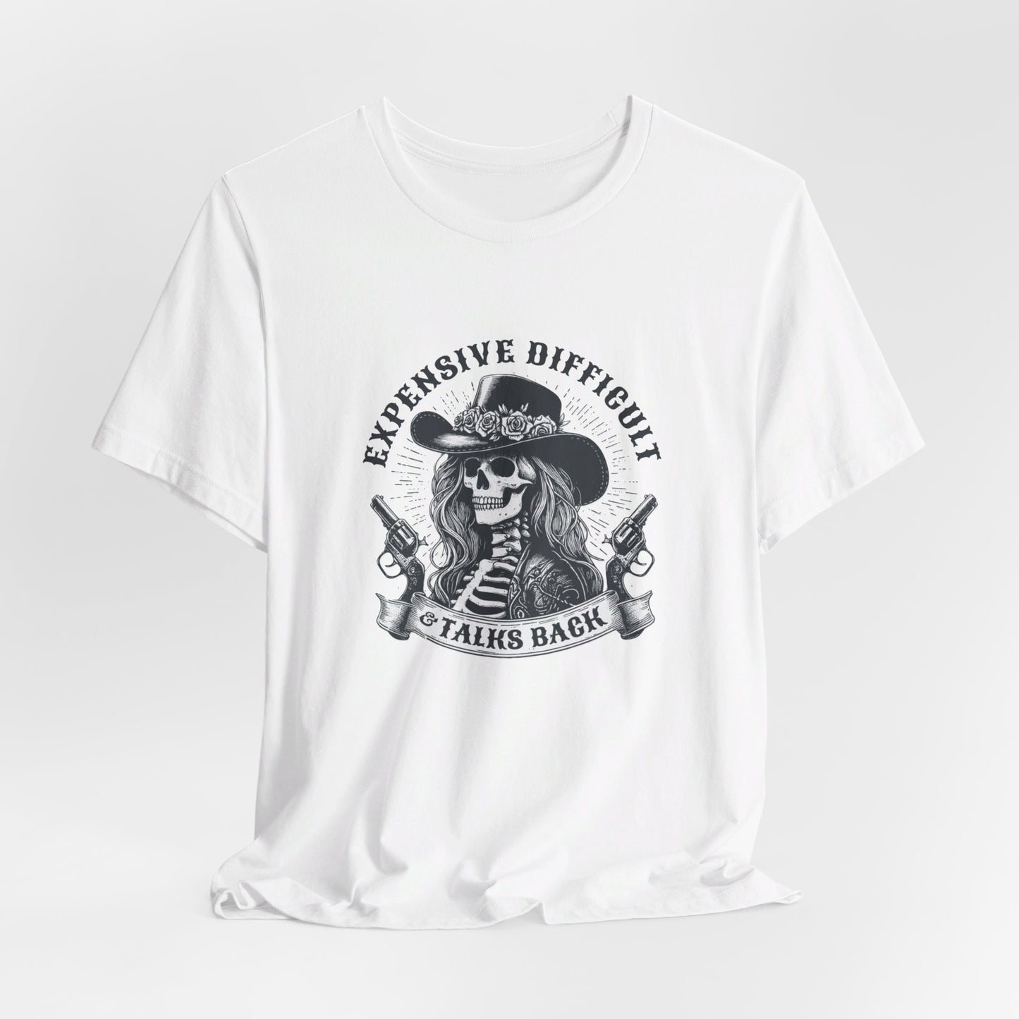 Spooky Rebel: Bella Canvas T-shirt with Skeleton Cowgirl