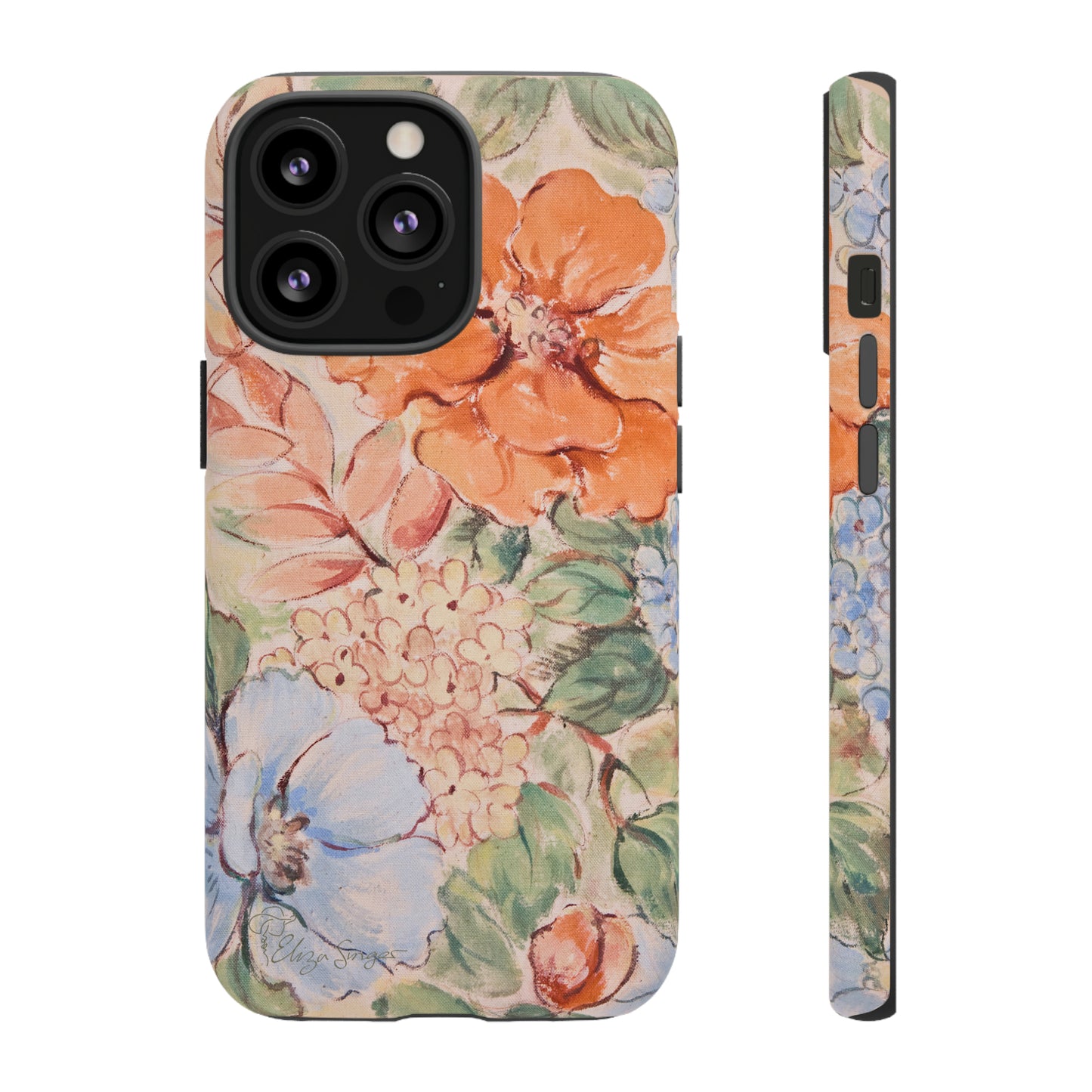Pastel Petals: Botany Pastel Flowers iPhone Tough Protective Cover. A gentle blend of Flowers in muted pastel colors, compatible with iPhone 15, 14, 13, XS, XR Pro/Max/Mini/P/Plus. Unleash Nature's Tranquility with Durability and Style. #ElizaSinger #PhoneCase #FloralDesign