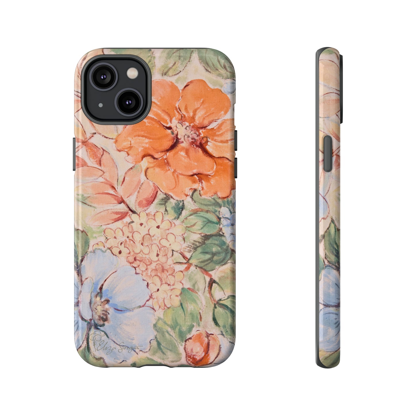 Pastel Petals: Botany Pastel Flowers iPhone Tough Protective Cover. A gentle blend of Flowers in muted pastel colors, compatible with iPhone 15, 14, 13, XS, XR Pro/Max/Mini/P/Plus. Unleash Nature's Tranquility with Durability and Style. #ElizaSinger #PhoneCase #FloralDesign