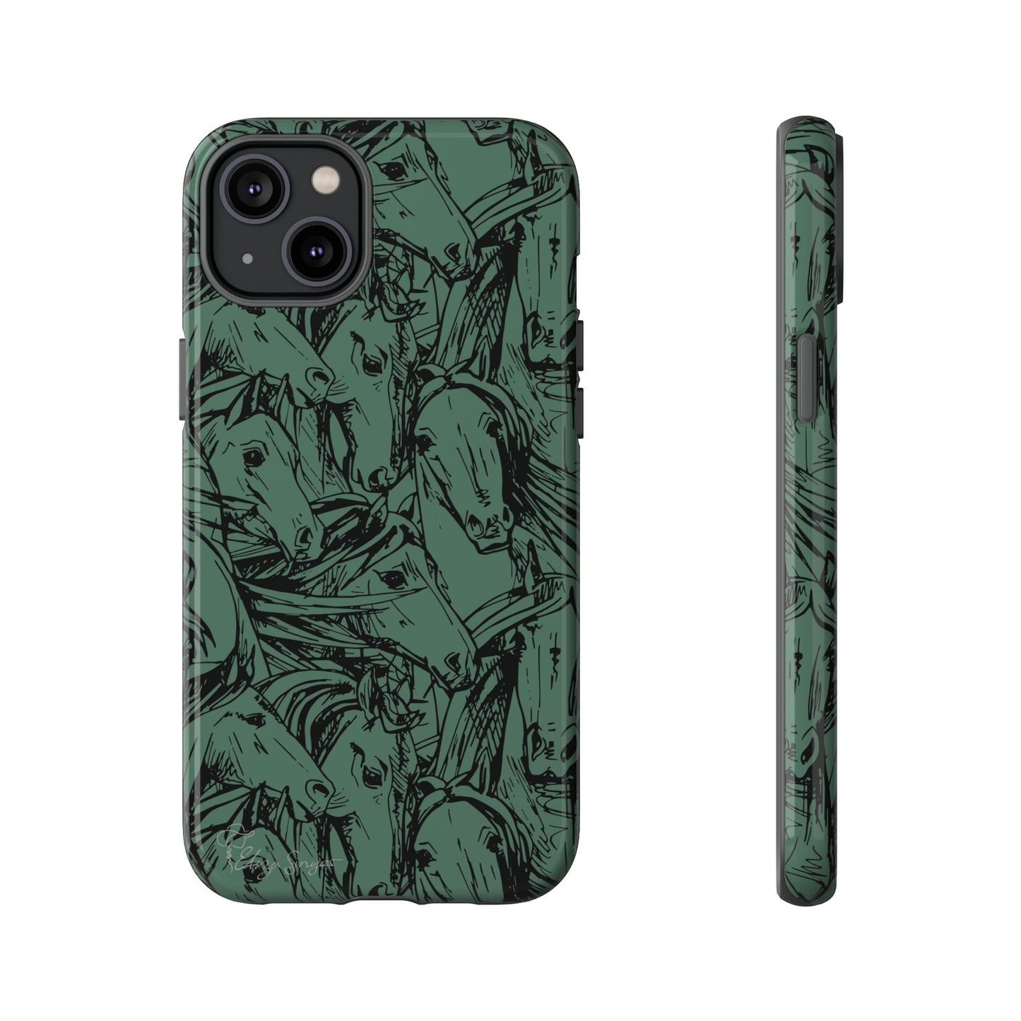 Gallop in Style: Horse Art Western Design iPhone Tough Protective Cover. Featuring a Scribble Horse Drawing, this makes the perfect equestrian gift. Compatible with iPhone 15, 14, 13, XS, XR Pro/Max/Mini/P/Plus. Unleash the Rider in You with Style and Durability. #ElizaSinger #PhoneCase #EquestrianGift