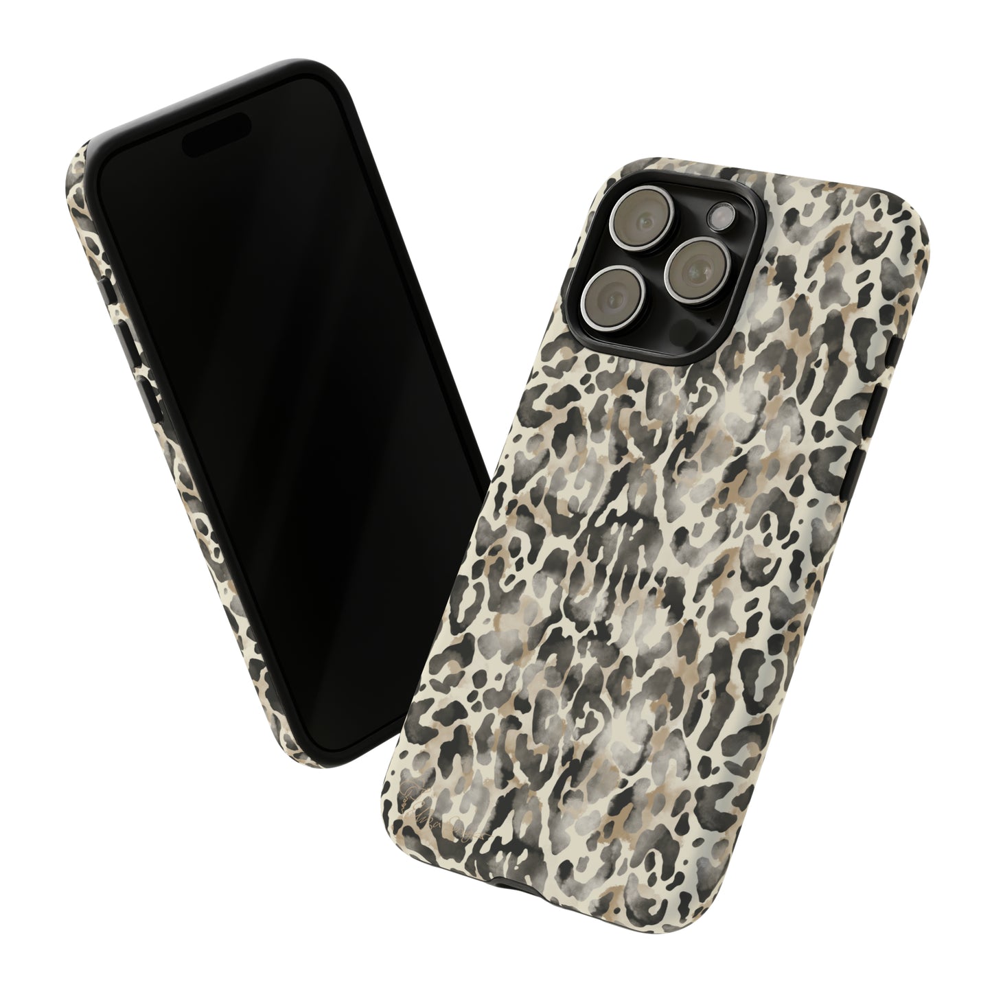 Elevate Your Tech: Abstract Neutral Animal Print iPhone Tough Protective Cover. Leopard-Painted Design in Beige and Black. Compatible with iPhone 15, 14, 13, XS, XR Pro/Max/Mini/P/Plus. Combine Style with Durability. #ElizaSinger #PhoneCase #LeopardPrint