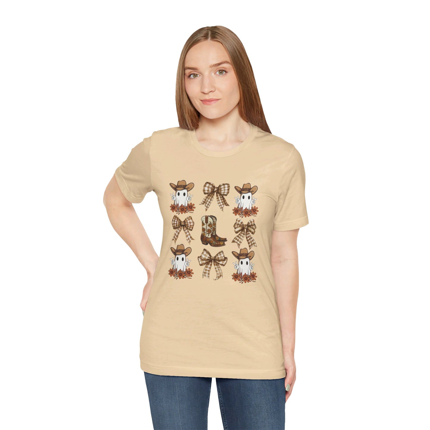 Ghostly Rodeo: Halloween Bella Canvas T-shirt with Western Ghosts