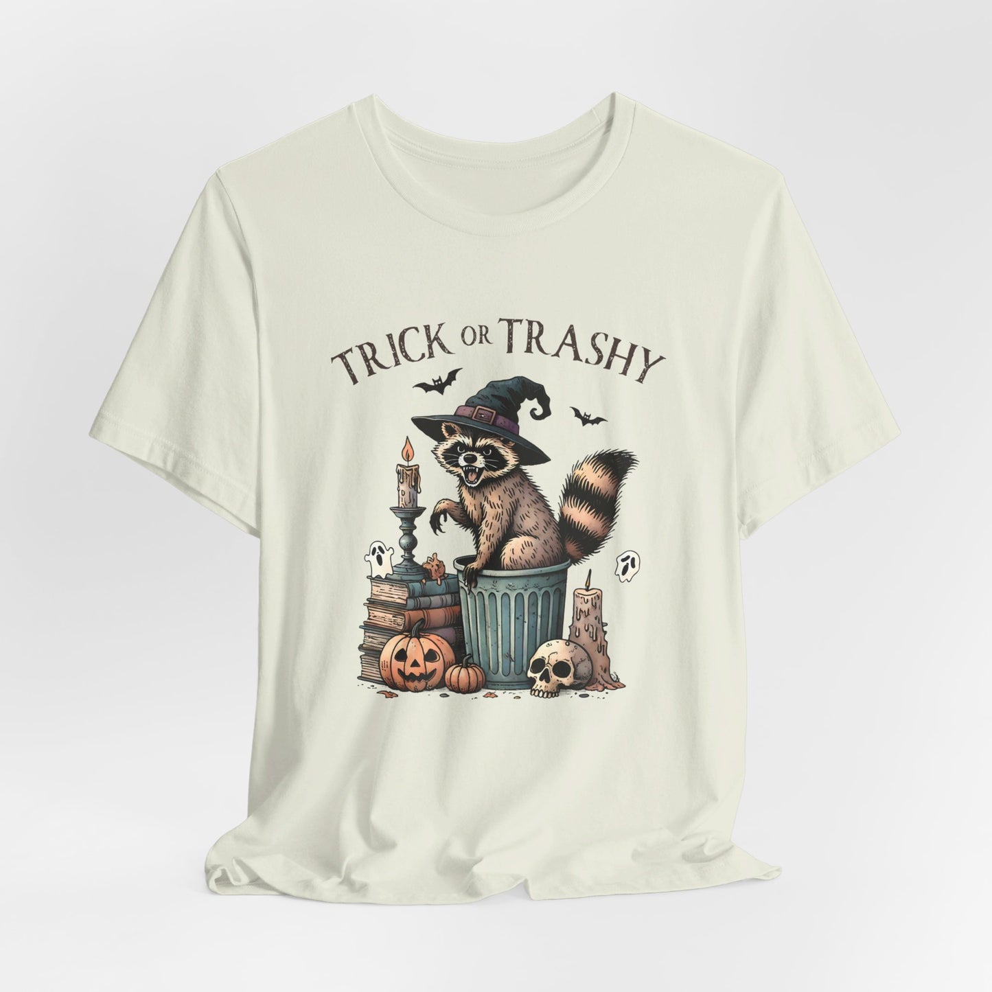 Trick or Trashy: Halloween Bella Canvas T-shirt with Raccoon