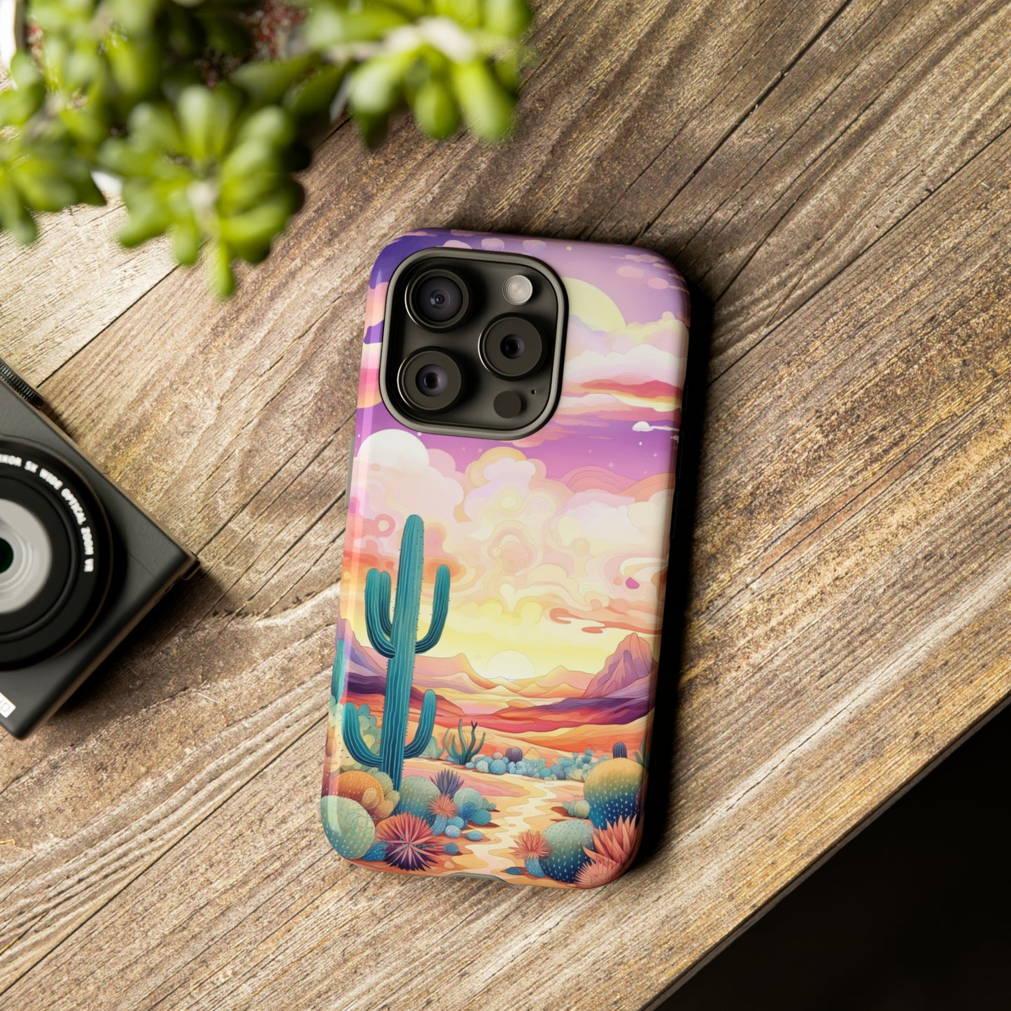 Introducing our Western Tough Cell Phone Case: Psychedelic Desert Dream Edition! Step into a surreal world with a psychedelic desert landscape, dreamy sky, and cactus. This case combines rugged protection with a touch of otherworldly charm.