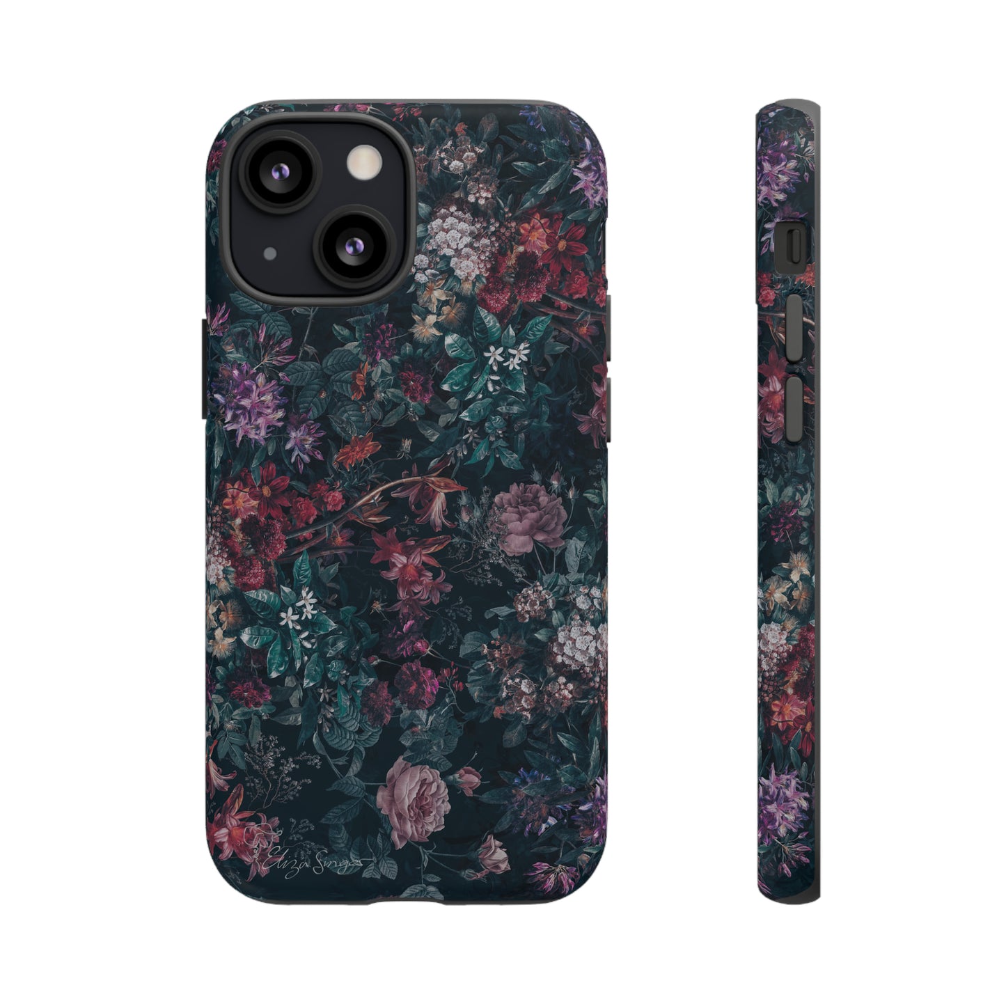 Blooms in Shadows: Botany Floral Dark iPhone Tough Protective Cover. A captivating blend of Flowers in a muted design, compatible with iPhone 15, 14, 13, 12, 11, XS, XR Pro/Max/Mini/P/Plus. Unleash Nature's Elegance with Durability and Style. #ElizaSinger #PhoneCase #FloralDesign