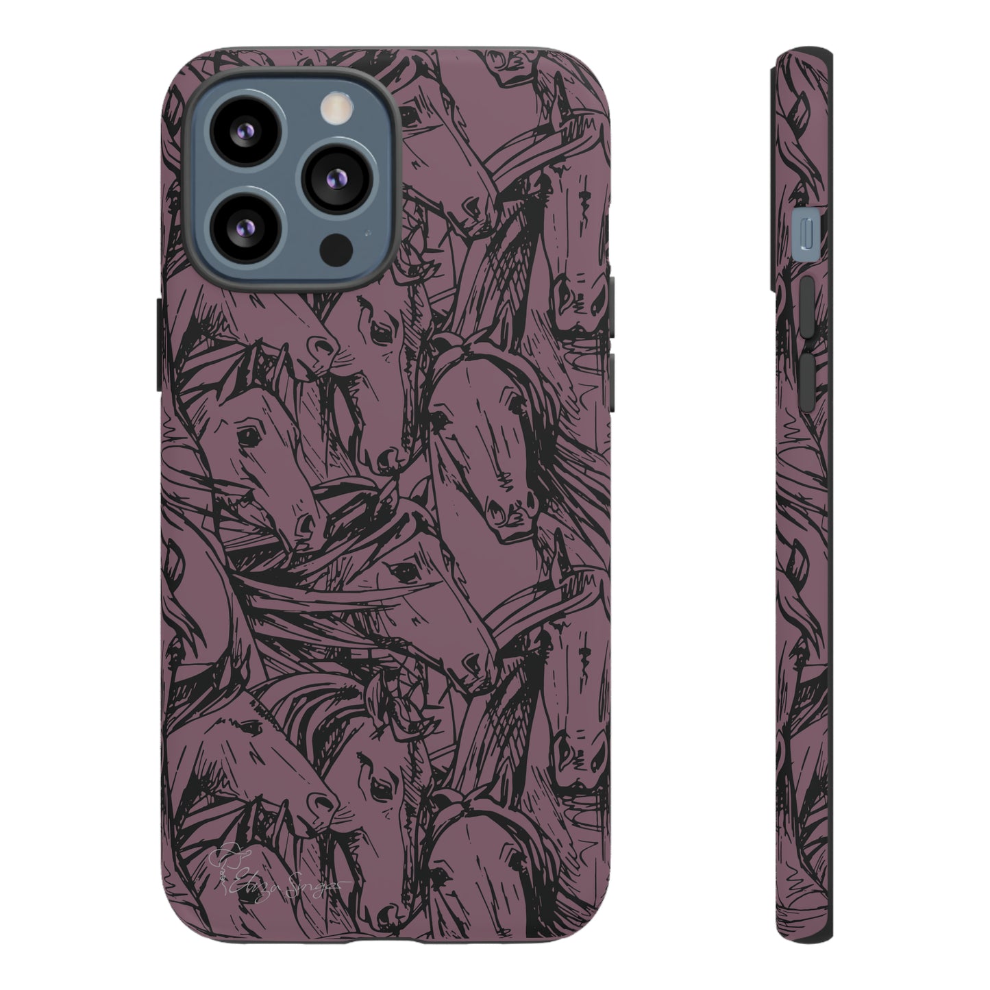 Gallop in Style: Horse Art Western Design iPhone Tough Protective Cover. Featuring a Scribble Horse Drawing, this equestrian-themed case is compatible with iPhone 15, 14, 13, XS, XR Pro/Max/Mini/P/Plus. Unleash the Rider in You with Style and Durability. #ElizaSinger #PhoneCase #EquestrianStyle