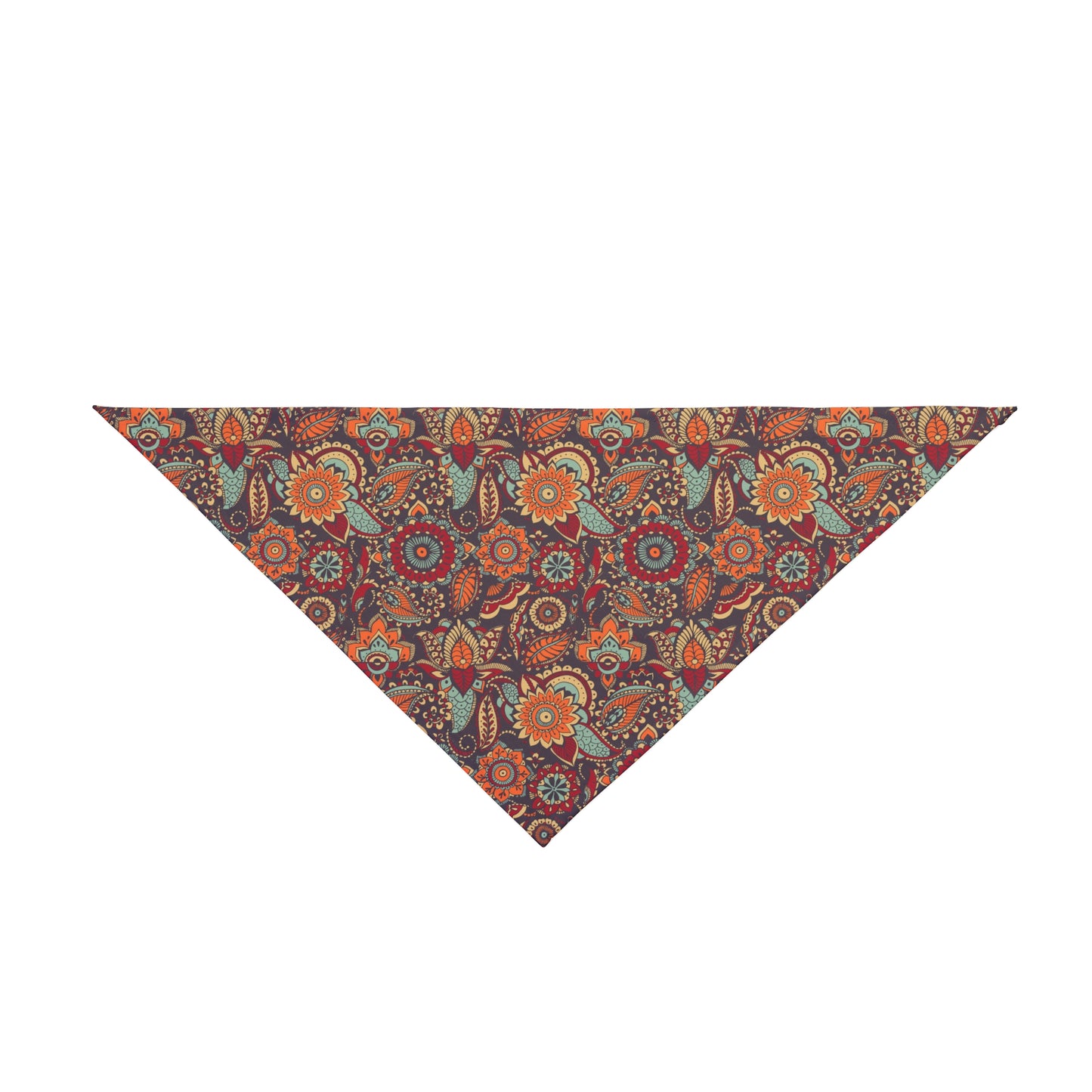 Embrace earthy tones with our Earthy Paisley Dog Bandana/Wild Rag. The paisley style design on a dark greyish brown background, featuring muted colors like orange, turquoise, red, dove grey, and more, adds a touch of sophistication. Crafted from soft-spun polyester, this wild rag ensures comfort and durability. Elevate your dog's style with this exclusive design, available only at Eliza Singer.