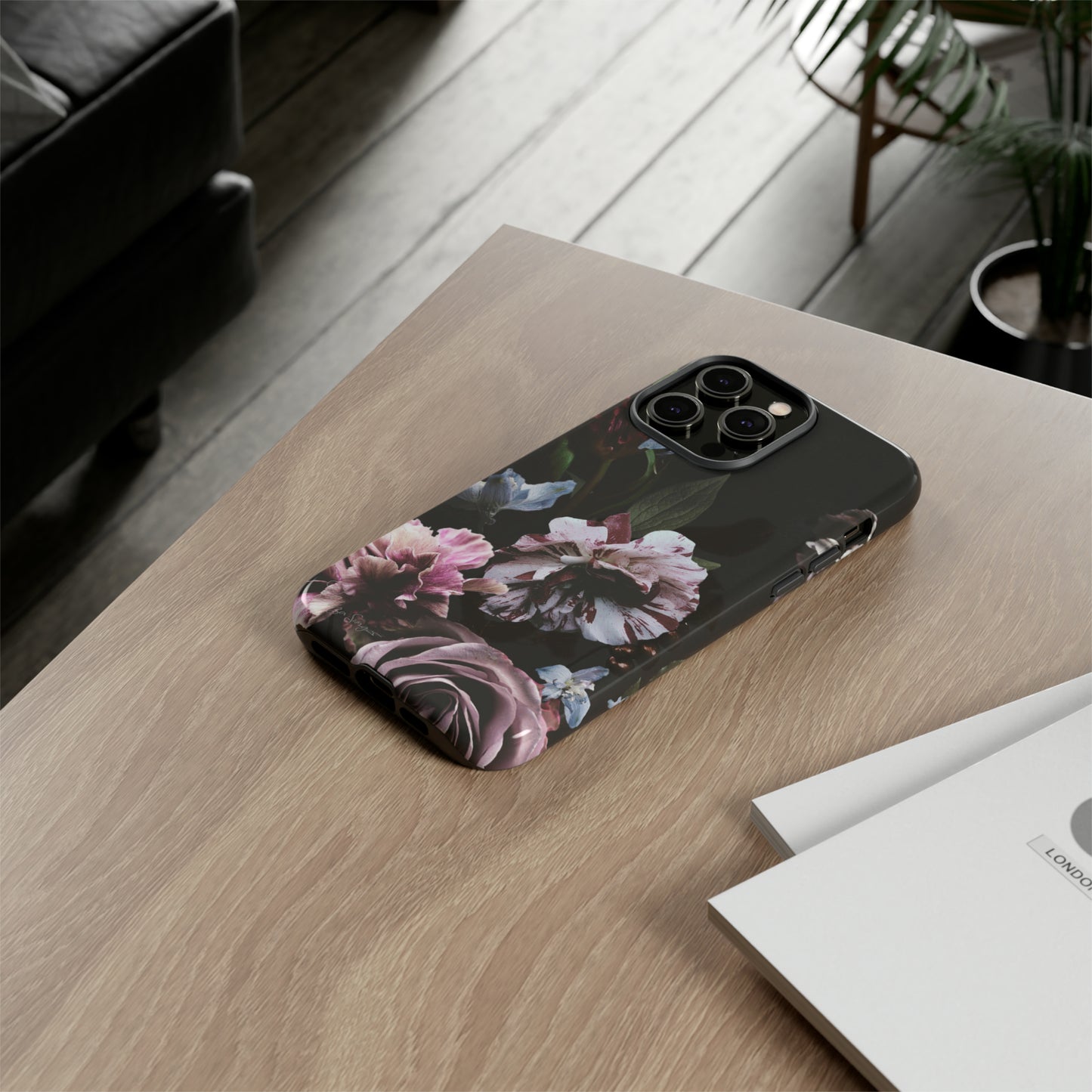 Dutch Floral Elegance: Botany Dutch Flowers Black iPhone Tough Protective Case. A stylish blend of Flowers in muted colors, compatible with iPhone 15, 14, 13, XS, XR Pro/Max/Mini/P/Plus. Unleash the beauty of muted tones with durability and style. #ElizaSinger #PhoneCase #FloralDesign