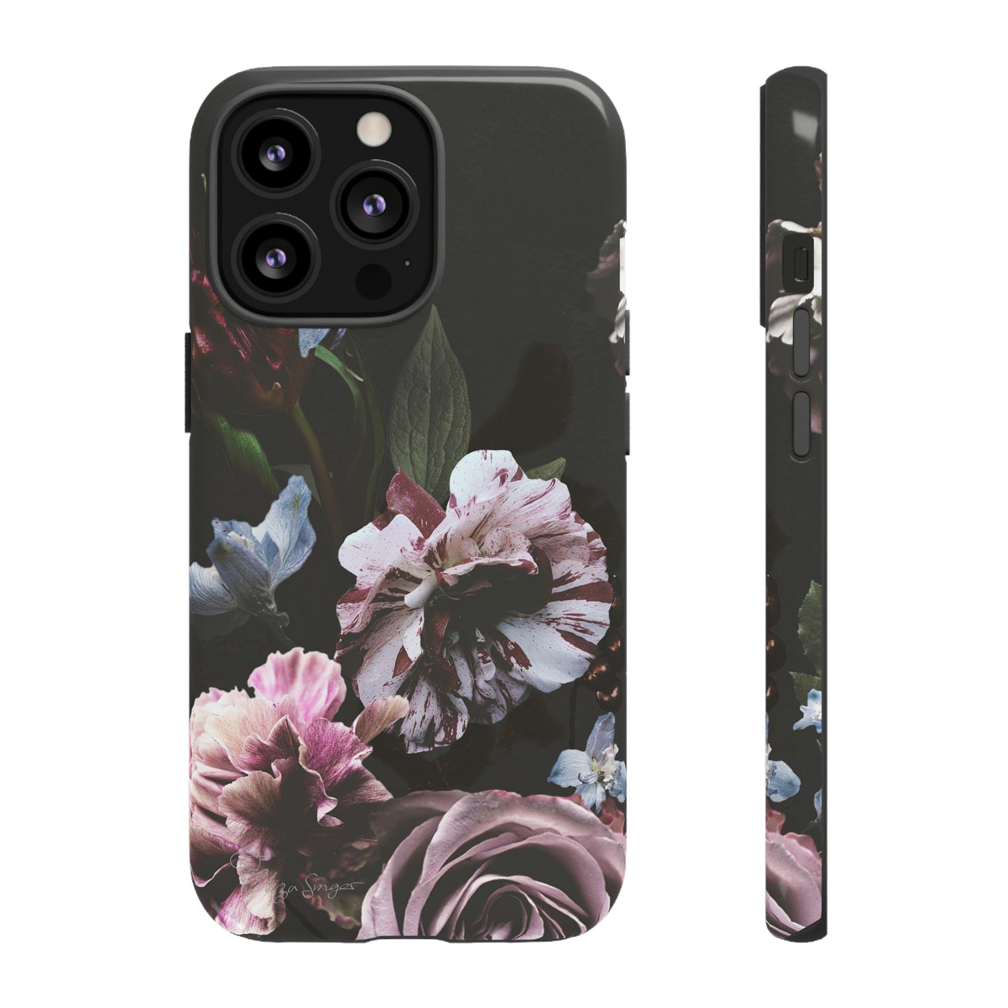 Dutch Floral Elegance: Botany Dutch Flowers Black iPhone Tough Protective Case. A stylish blend of Flowers in muted colors, compatible with iPhone 15, 14, 13, XS, XR Pro/Max/Mini/P/Plus. Unleash the beauty of muted tones with durability and style. #ElizaSinger #PhoneCase #FloralDesign