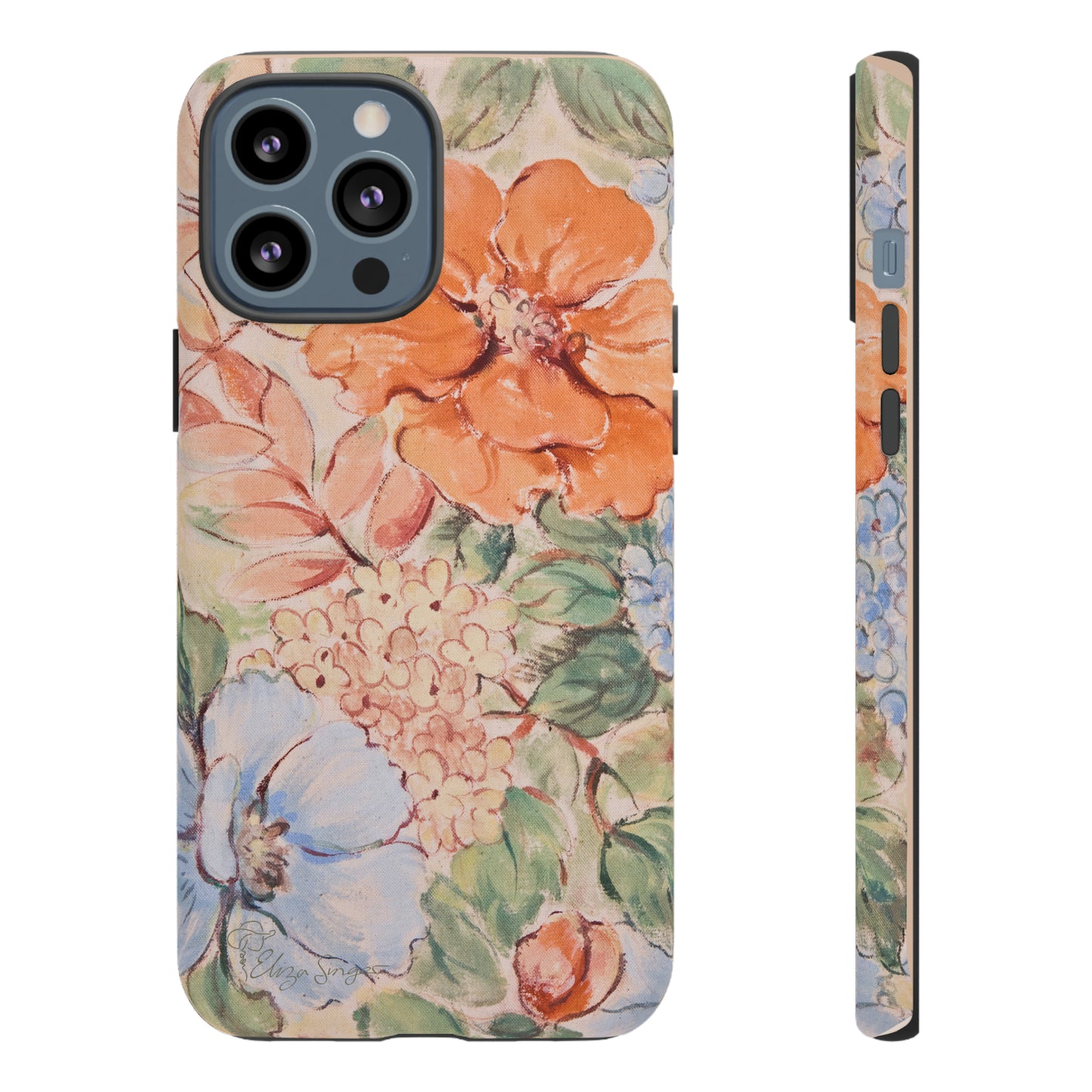 Pastel Petals: Botany Pastel Flowers iPhone Tough Protective Cover. A gentle blend of Flowers in muted pastel colors, compatible with iPhone 15, 14, 13, XS, XR Pro/Max/Mini/P/Plus. Unleash Nature's Tranquility with Durability and Style. #ElizaSinger #PhoneCase #FloralDesign