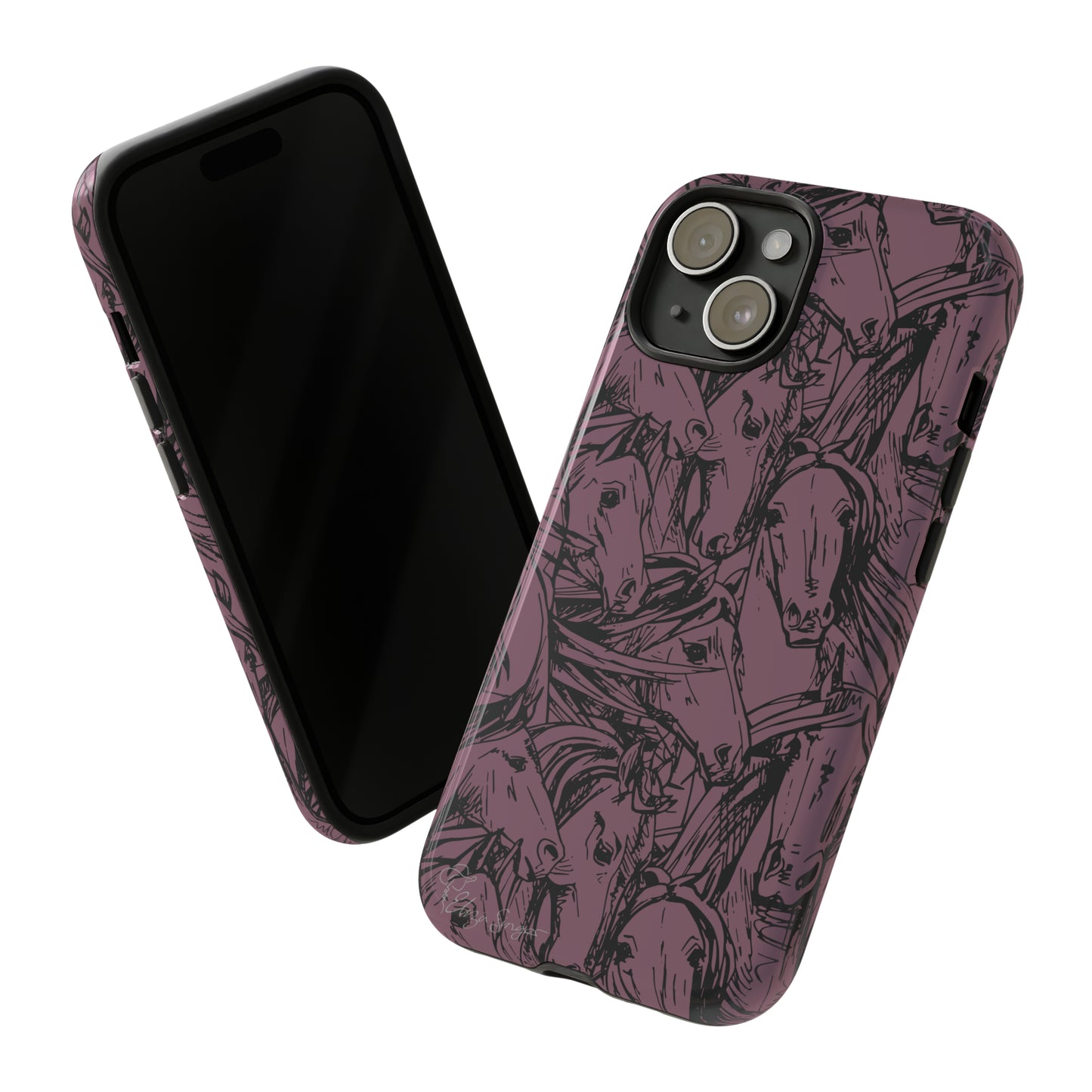 Gallop in Style: Horse Art Western Design iPhone Tough Protective Cover. Featuring a Scribble Horse Drawing, this equestrian-themed case is compatible with iPhone 15, 14, 13, XS, XR Pro/Max/Mini/P/Plus. Unleash the Rider in You with Style and Durability. #ElizaSinger #PhoneCase #EquestrianStyle