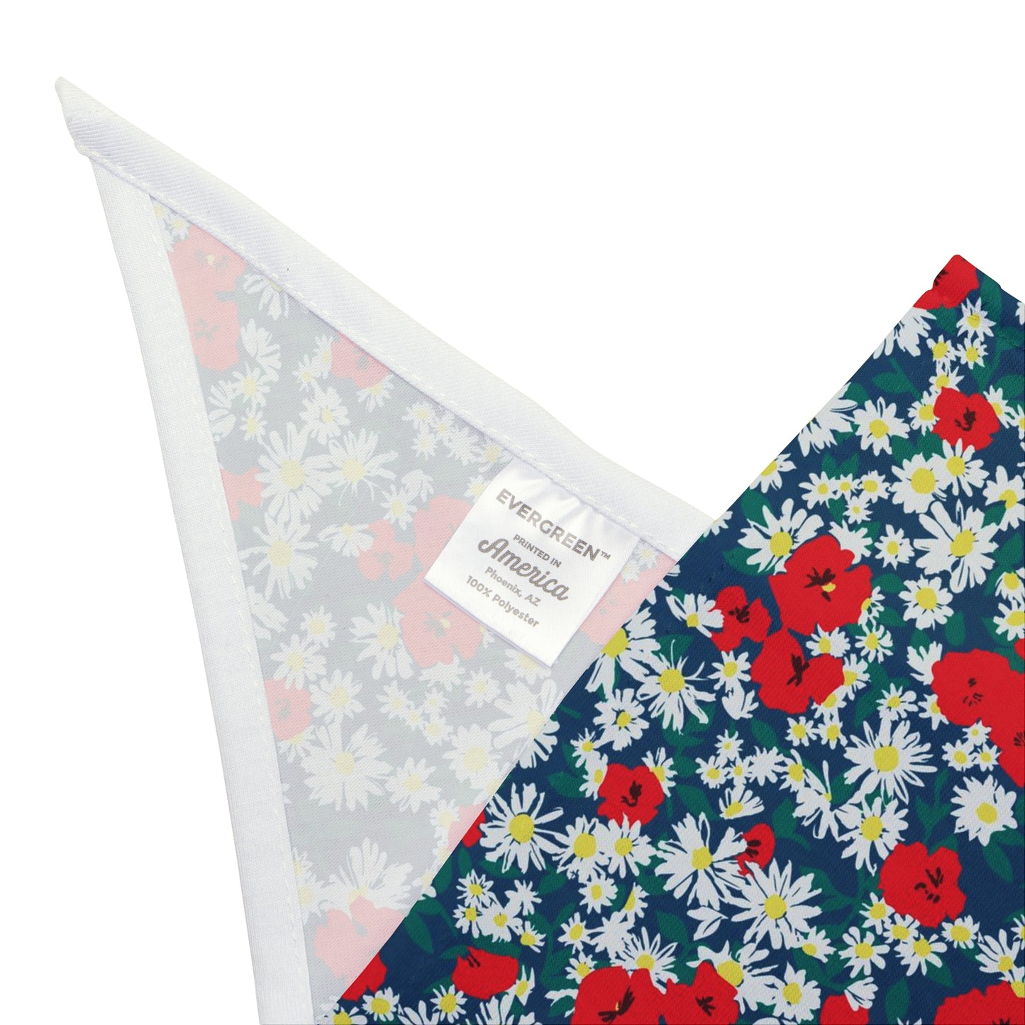 Show off your patriotic spirit with our Patriotic Blooms Dog Bandana/Wild Rag. Ditsy flowers in colors blue, white, and red create a festive and spirited look. Crafted from soft-spun polyester, this wild rag ensures comfort and style. Make every day a celebration with this exclusive design, available only at Eliza Singer.