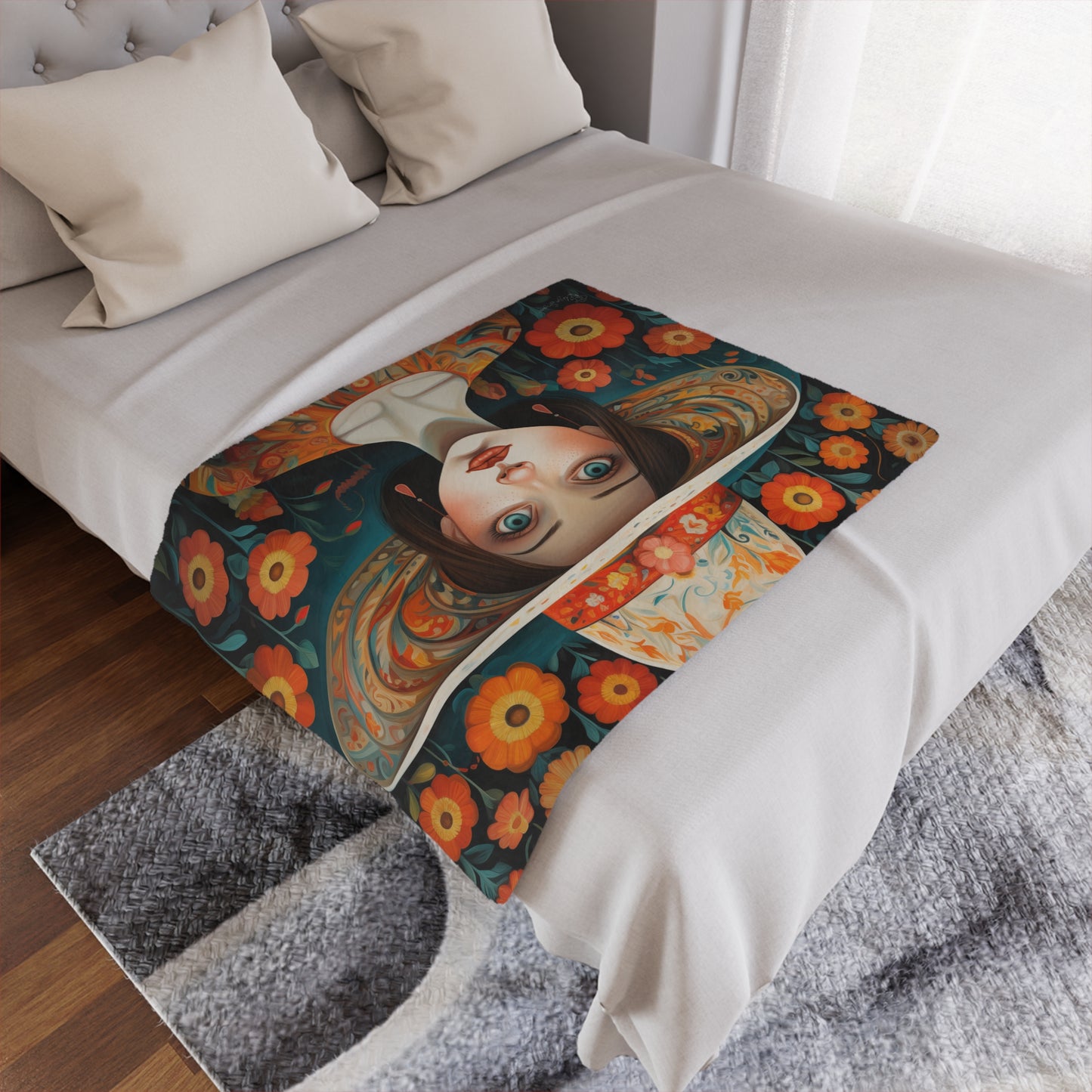 Palm leaf & Wildflowers pinky blanket