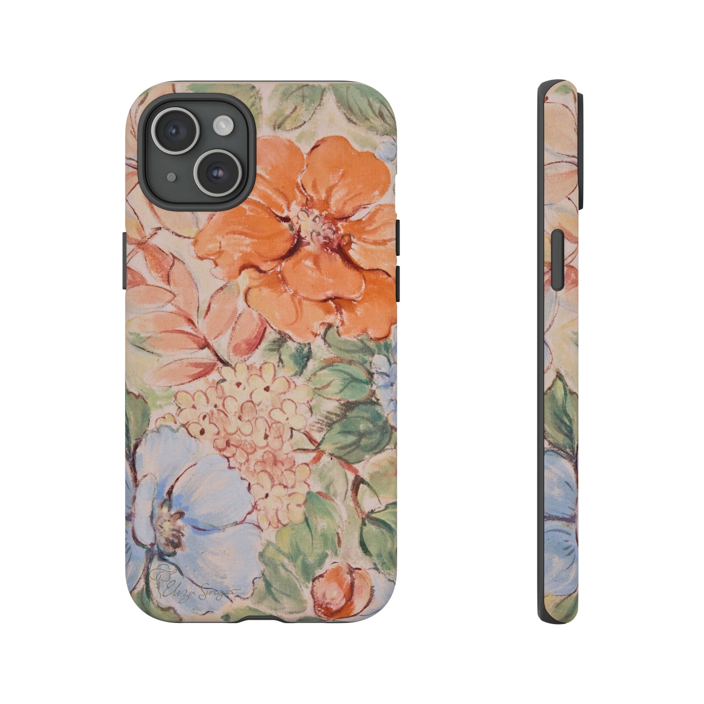 Pastel Petals: Botany Pastel Flowers iPhone Tough Protective Cover. A gentle blend of Flowers in muted pastel colors, compatible with iPhone 15, 14, 13, XS, XR Pro/Max/Mini/P/Plus. Unleash Nature's Tranquility with Durability and Style. #ElizaSinger #PhoneCase #FloralDesign