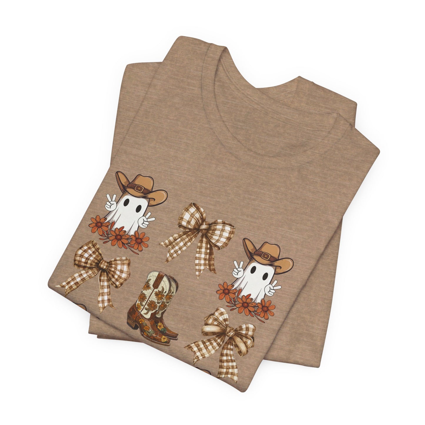 Ghostly Rodeo: Halloween Bella Canvas T-shirt with Western Ghosts