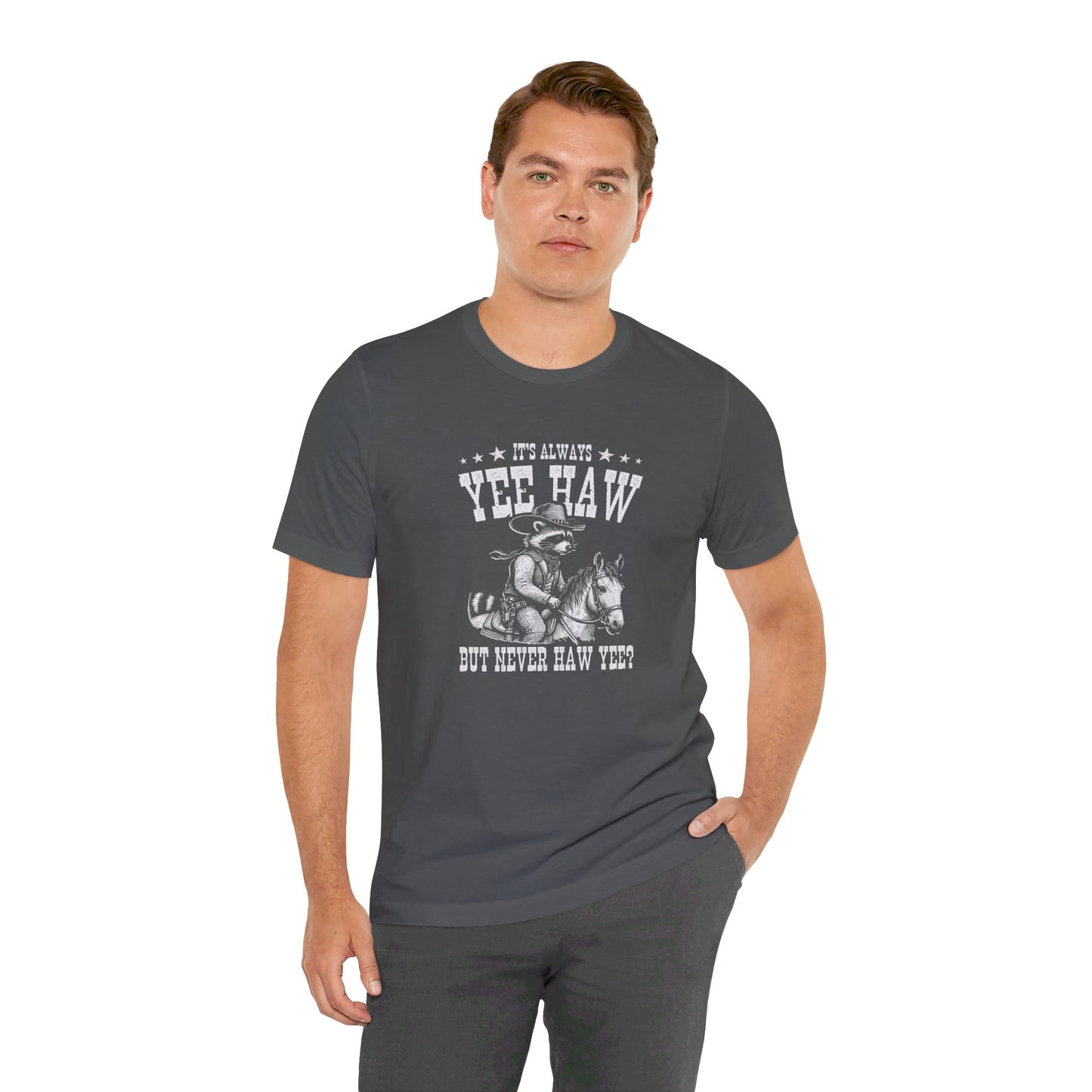 Yee Haw Raccoon: Bella Canvas T-shirt with Cowboy