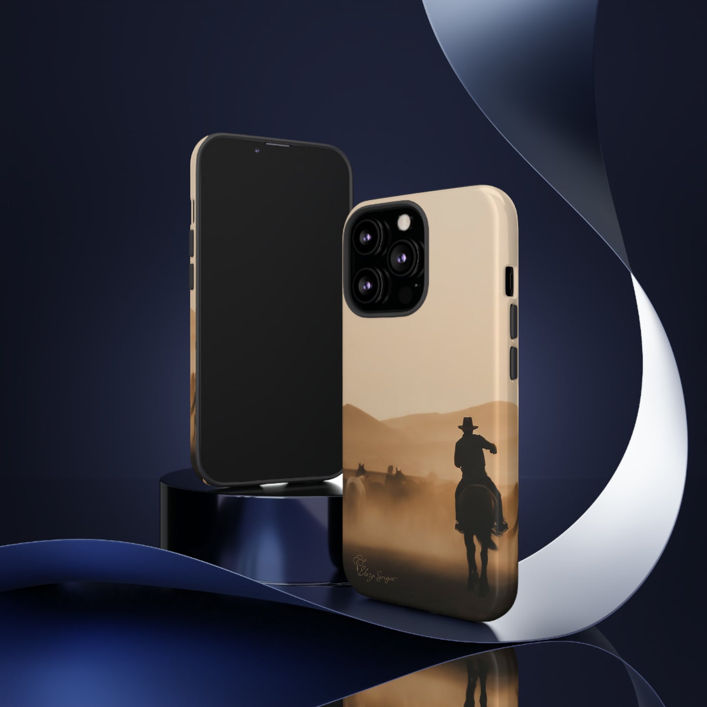 Capture the Western Spirit: Horse Art Western Photo Yellowstone Design iPhone Tough Protective Cover. Featuring a Cowboy amidst Mountains and Buckskin hues. Compatible with iPhone 15, 14, 13, XS, XR Pro/Max/Mini/P/Plus. Bring the Wild West to Your Device with Style and Durability. #ElizaSinger #PhoneCase #WesternDesign