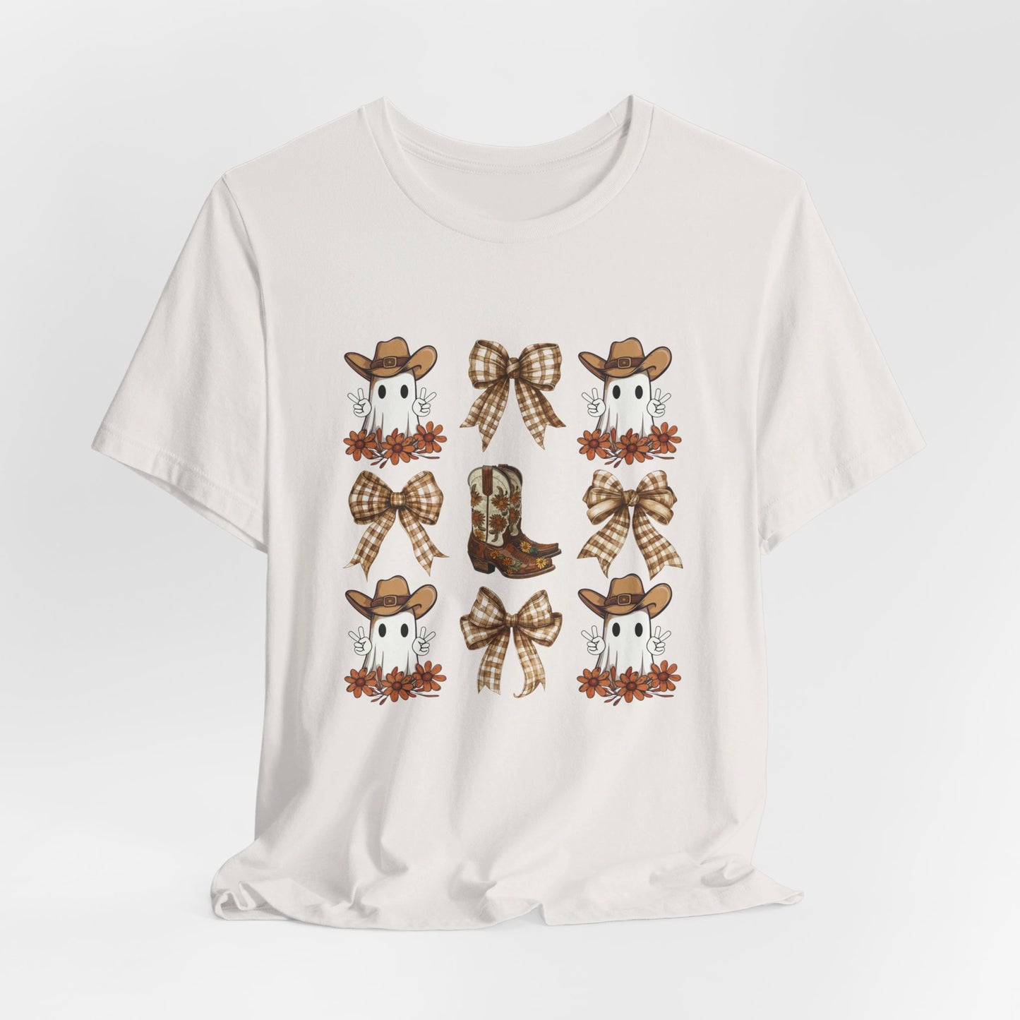 Ghostly Rodeo: Halloween Bella Canvas T-shirt with Western Ghosts